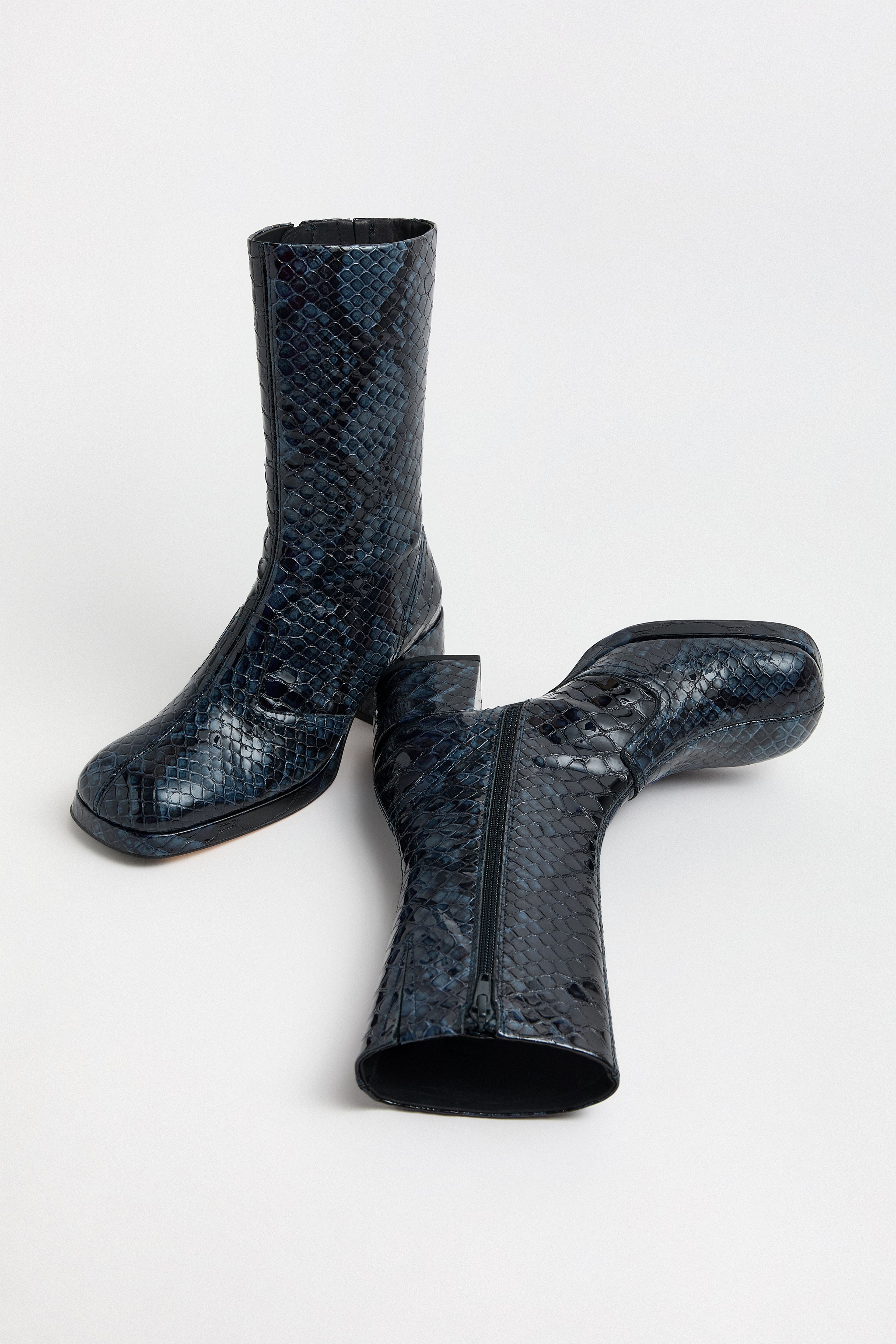 Cass Boots Navy Embossed Snake Leather | Miista | Designed & Handmade in Europe