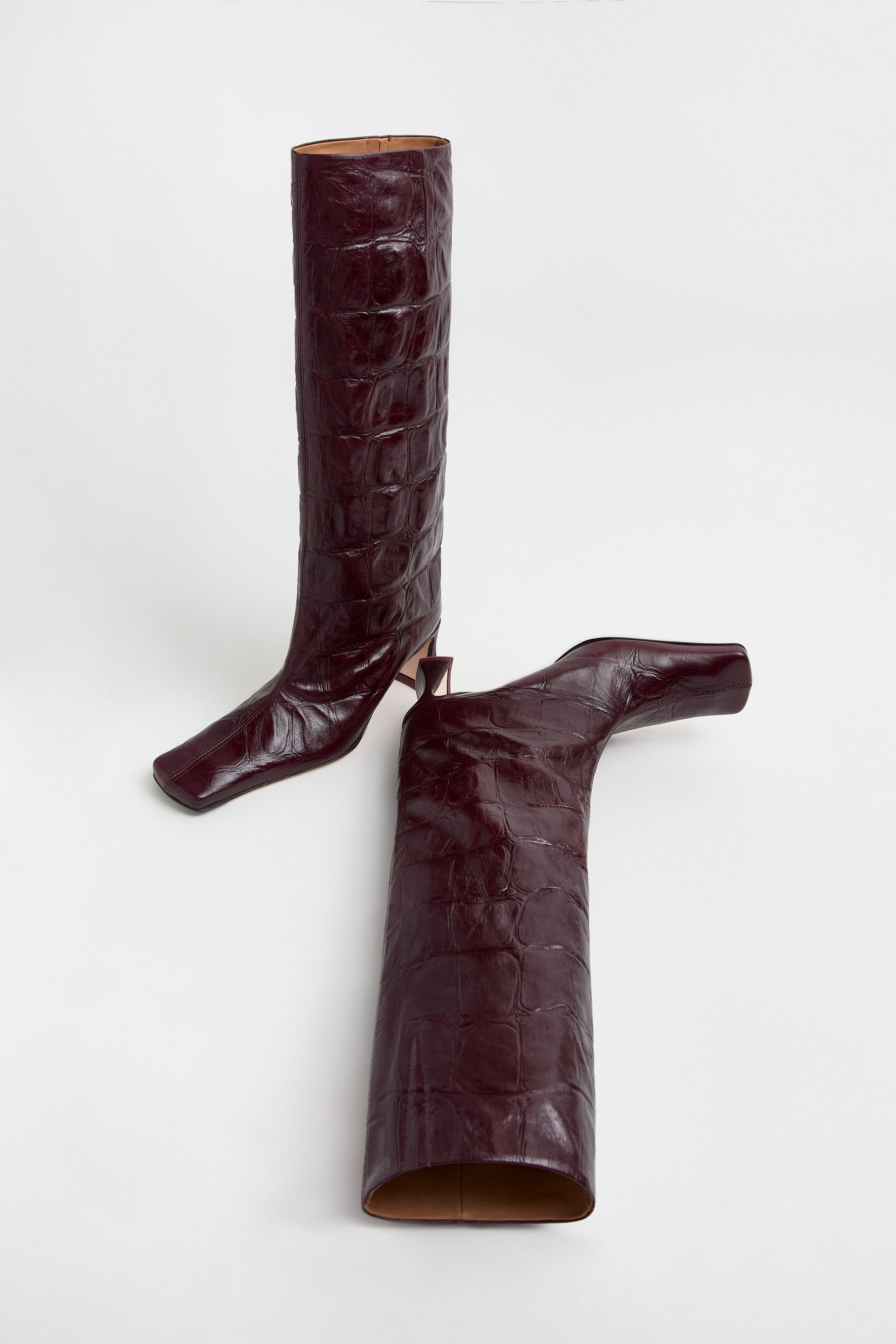 Bluma Boots -  Plum Croc Embossed Leather | Miista | Designed & Handmade in Europe