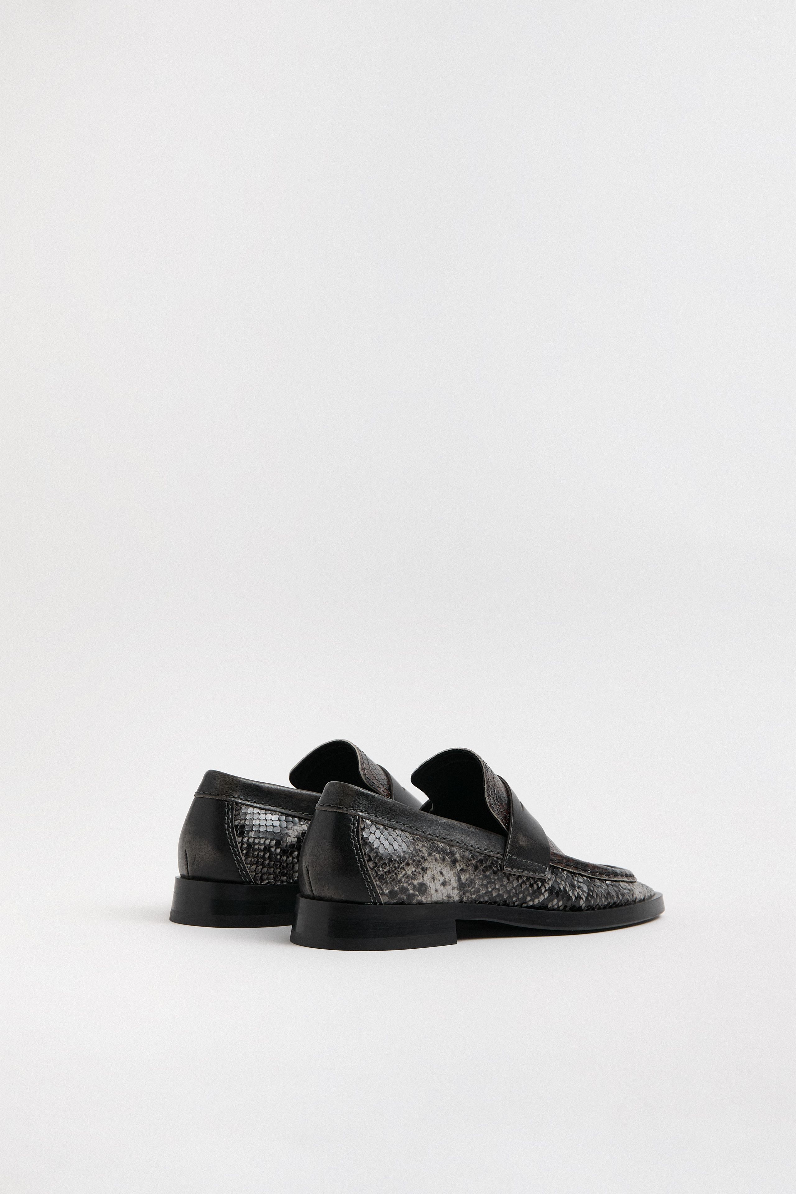 Black and Gray Loafers with Moccasin Design Zita Loafers - Grey Snake Embossed Leather | Miista main image 2