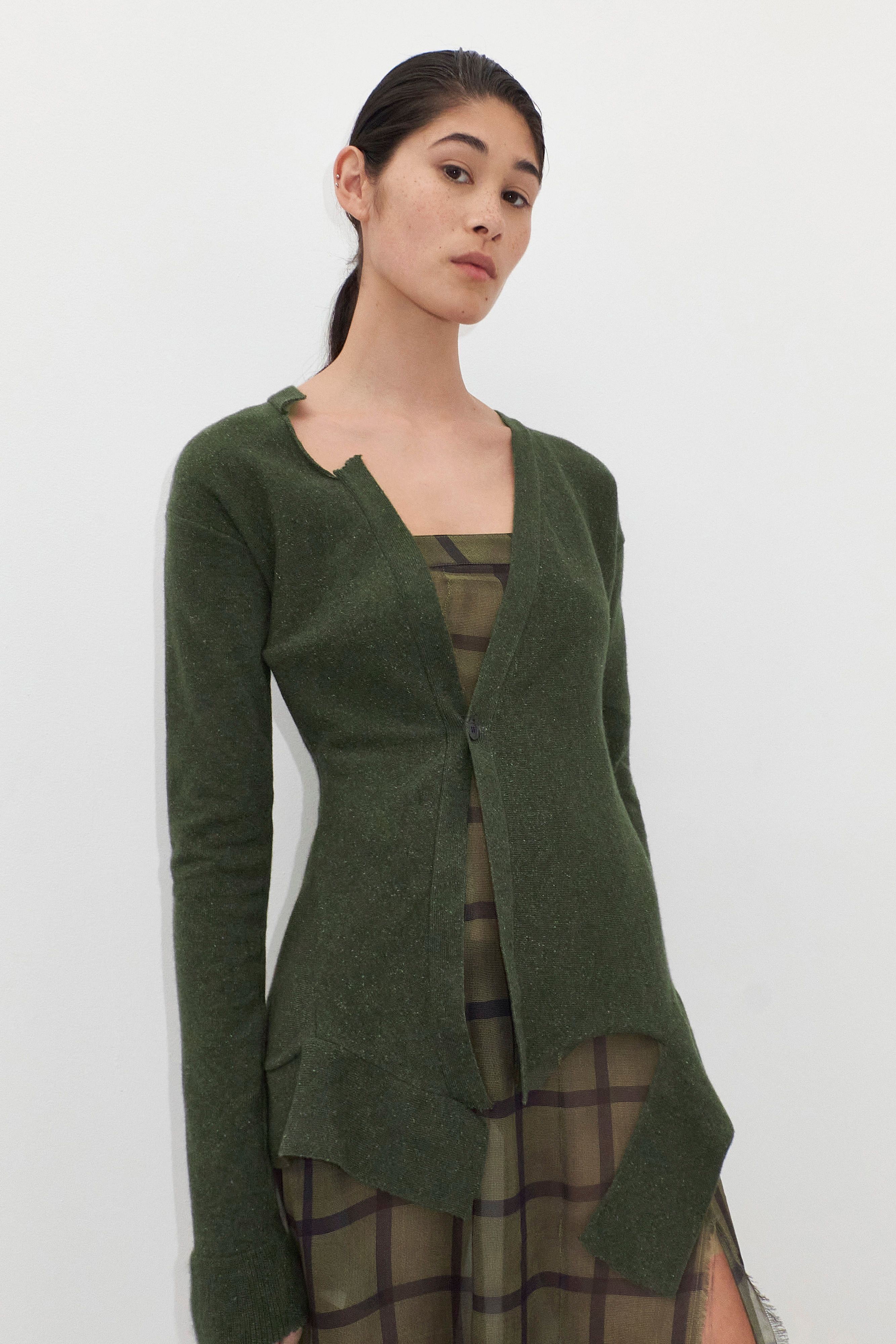 Dhesa Cardigan - Khaki Cashmere Wool Blend | Miista