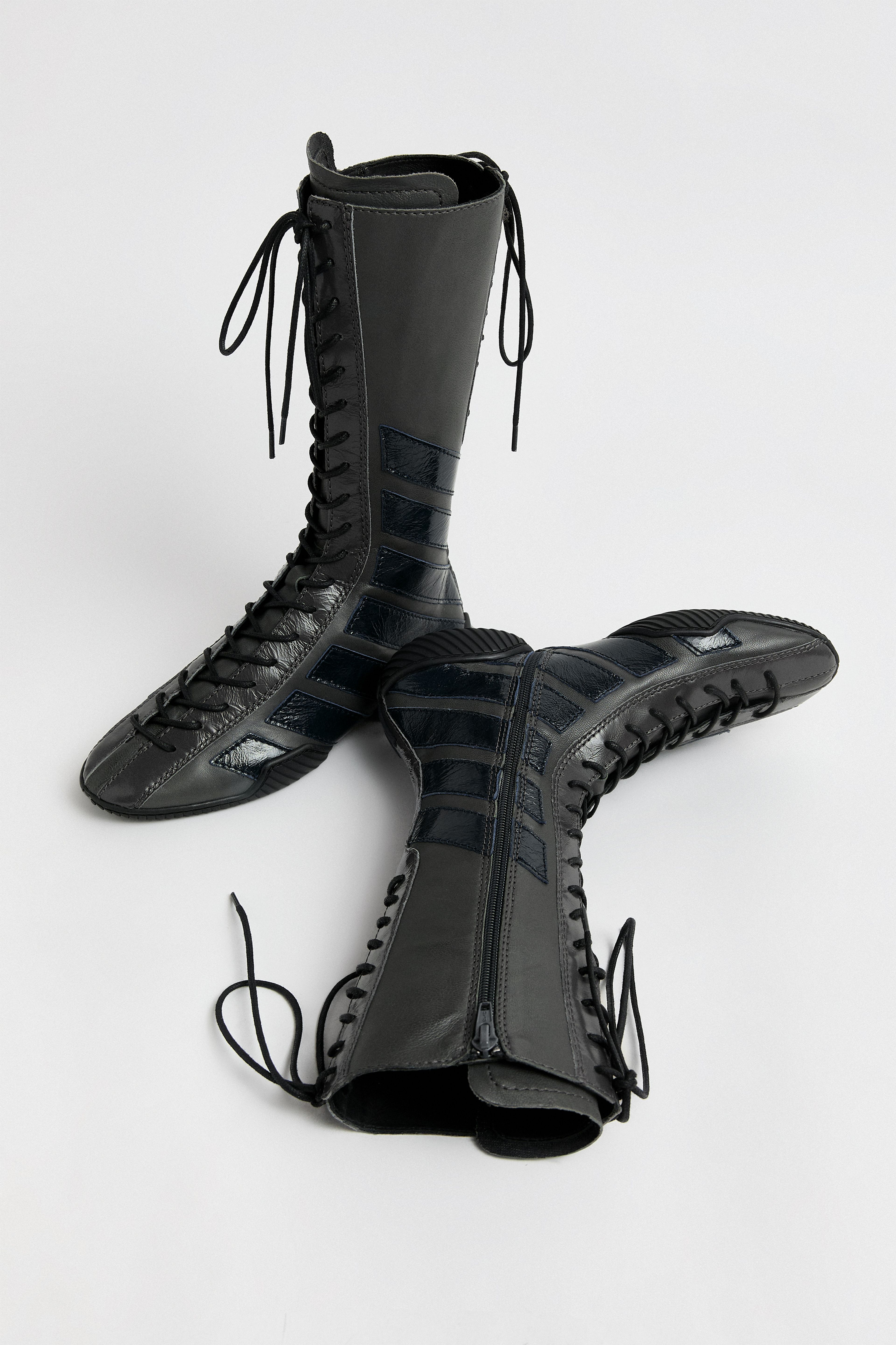 Imogen Grey Navy Lace Sneaker Boots | Miista | Designed & Handmade in Europe