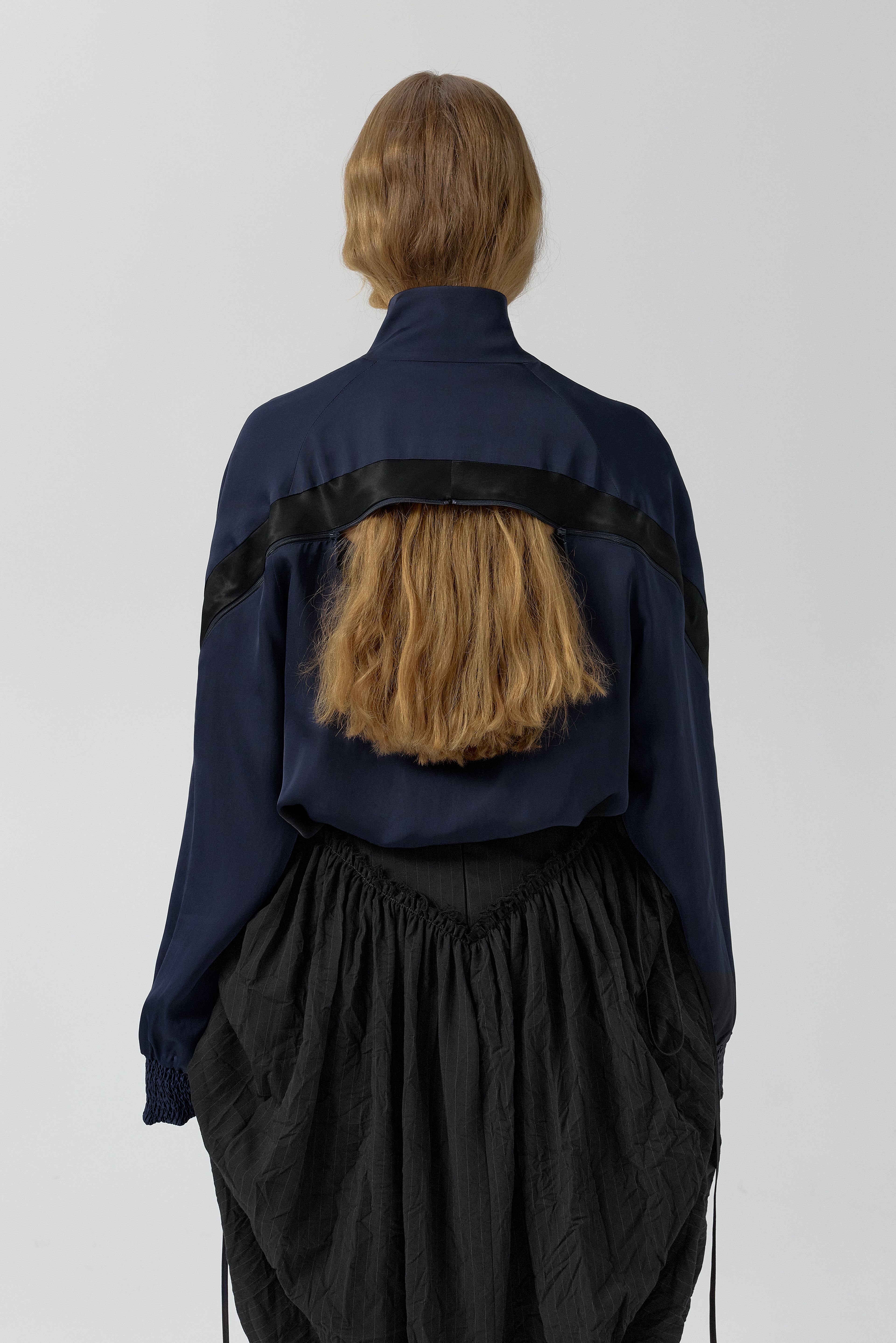 Cressida Deep Blue And Black Bomber Jacket | Miista | Designed & Handmade in Europe