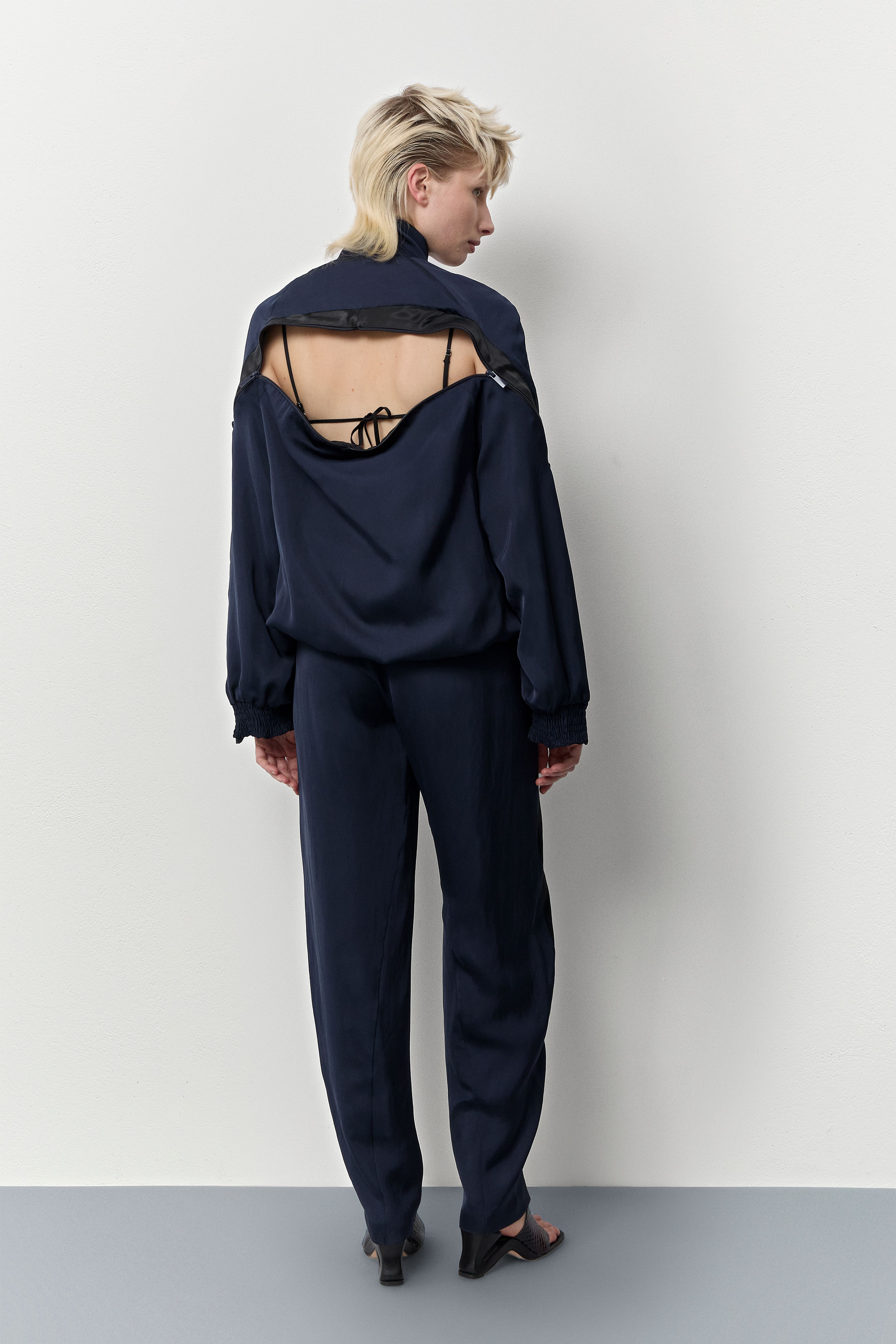 Cressida Deep Blue And Black Bomber Jacket | Miista | Designed & Handmade in Europe