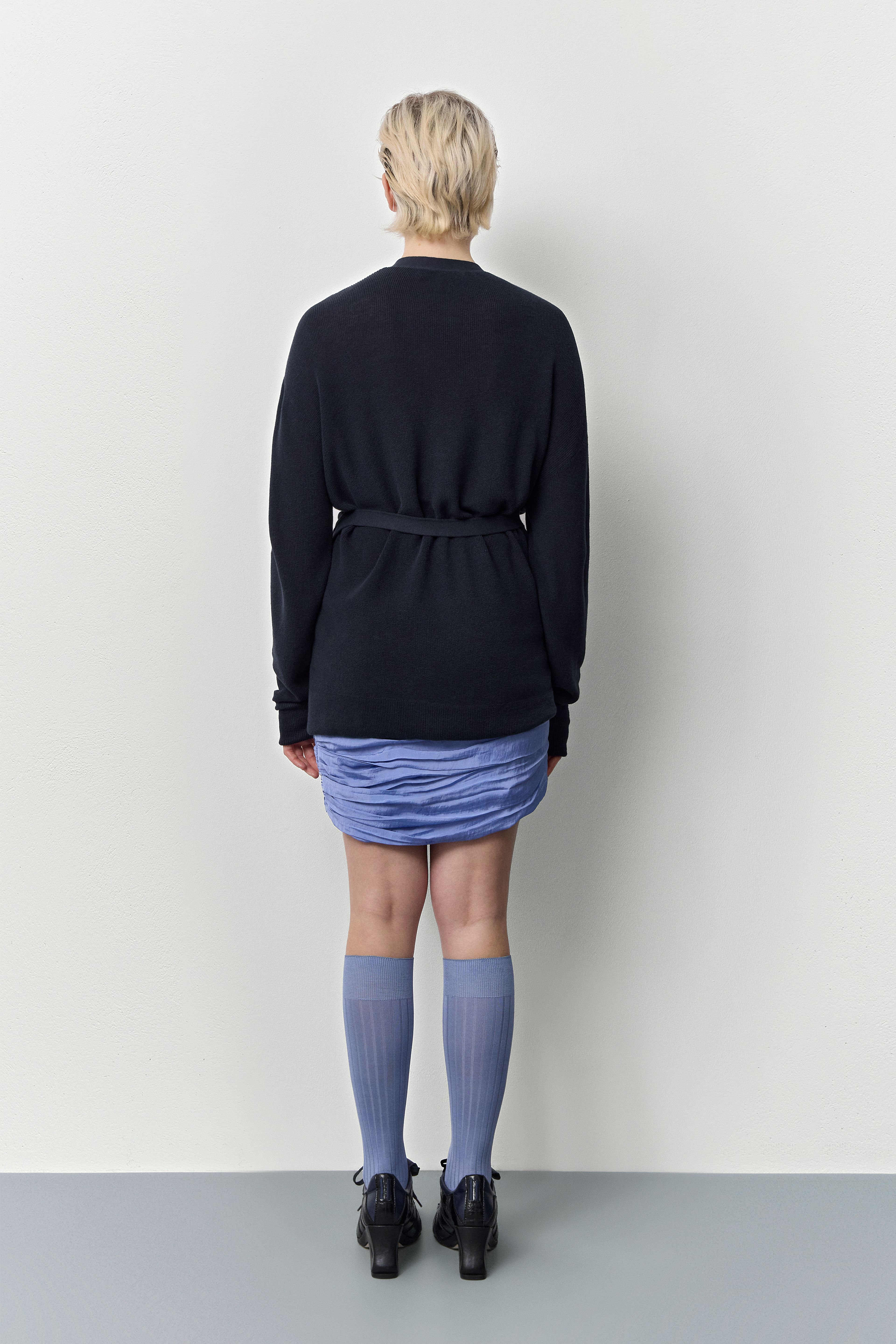 Sibileh Asymmetric Navy Knit Cardigan | Miista | Designed & Handmade in Europe