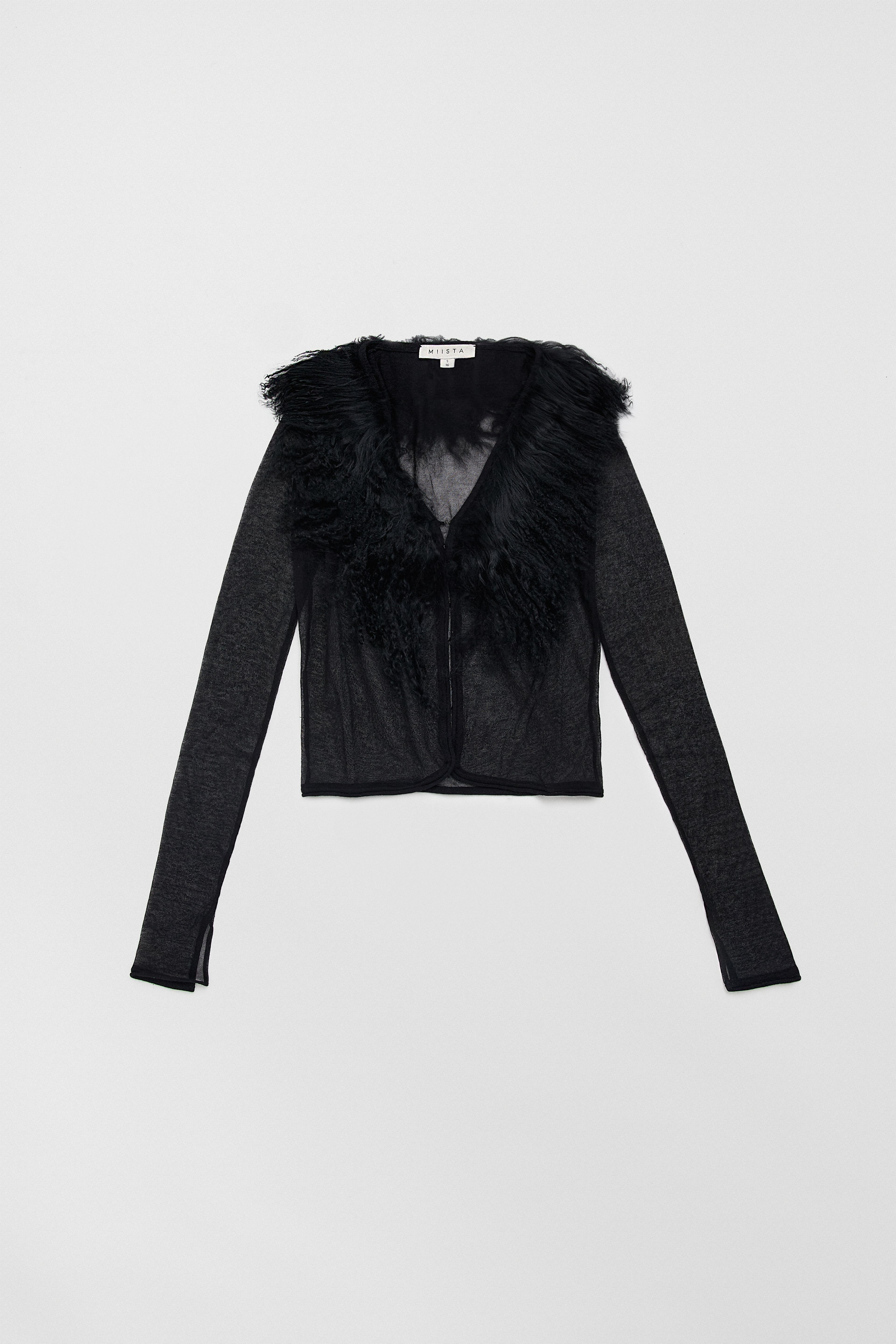 Ripley Black Fuzzy Collar Mini Knit Jacket | Miista | Designed & Handmade in Europe