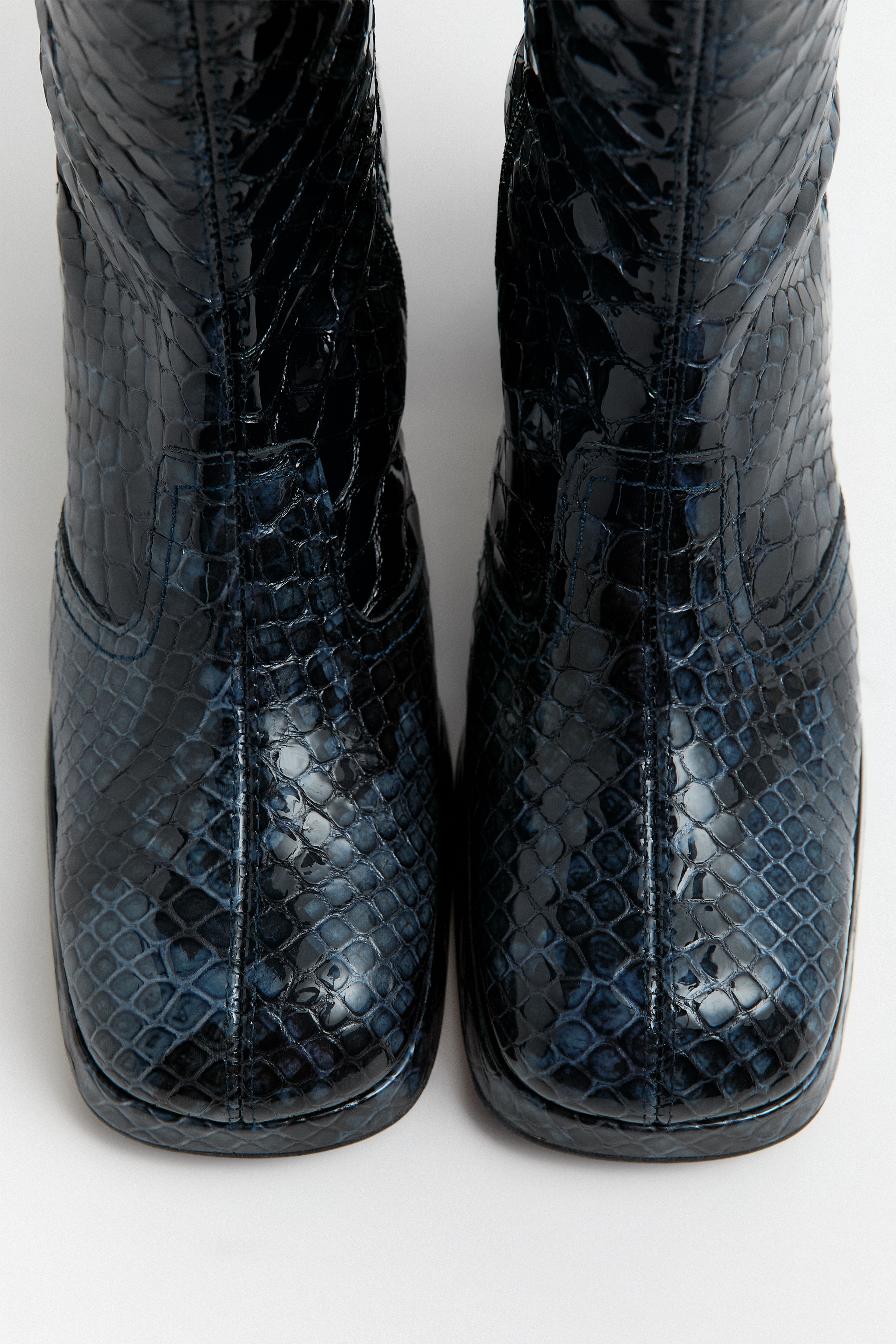Cass Boots Navy Embossed Snake Leather | Miista | Designed & Handmade in Europe