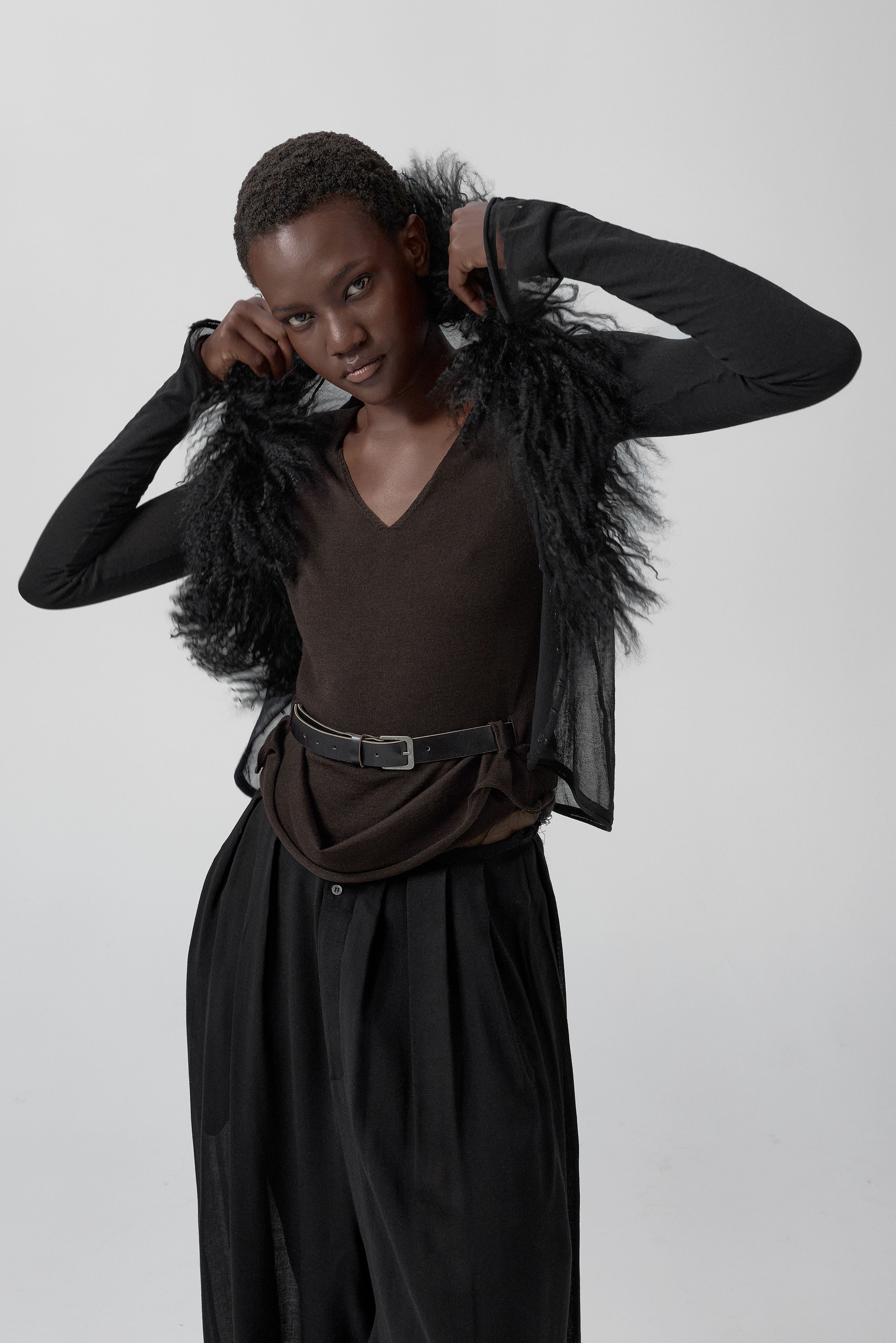 Ripley Black Fuzzy Collar Mini Knit Jacket | Miista | Designed & Handmade in Europe