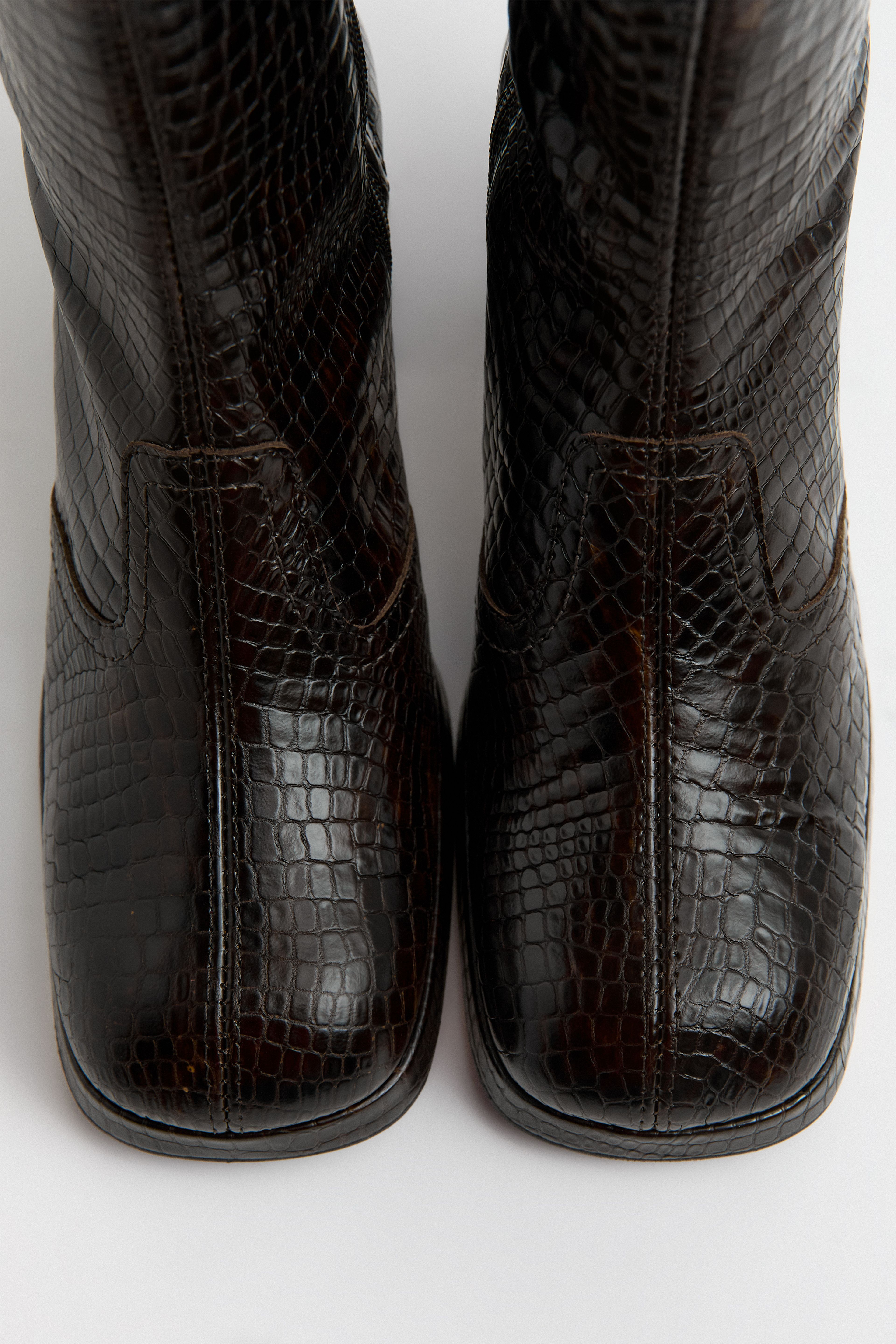 Cass Boots Brown Croco Embossed Leather | Miista | Designed & Handmade in Europe
