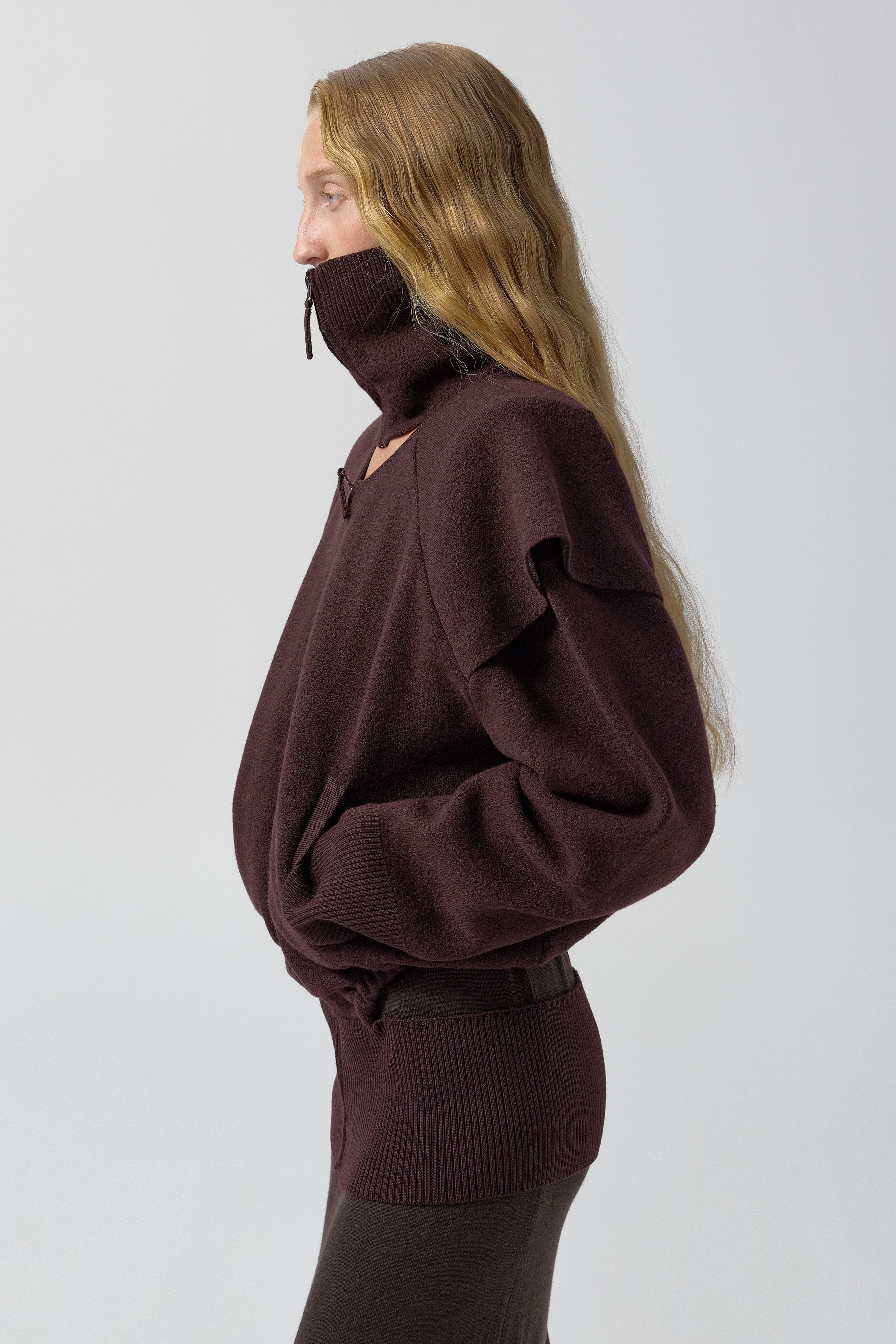 Agnes Jacket - Burgundy Extra Fine Merino Knit | Miista | Designed & Handmade in Europe