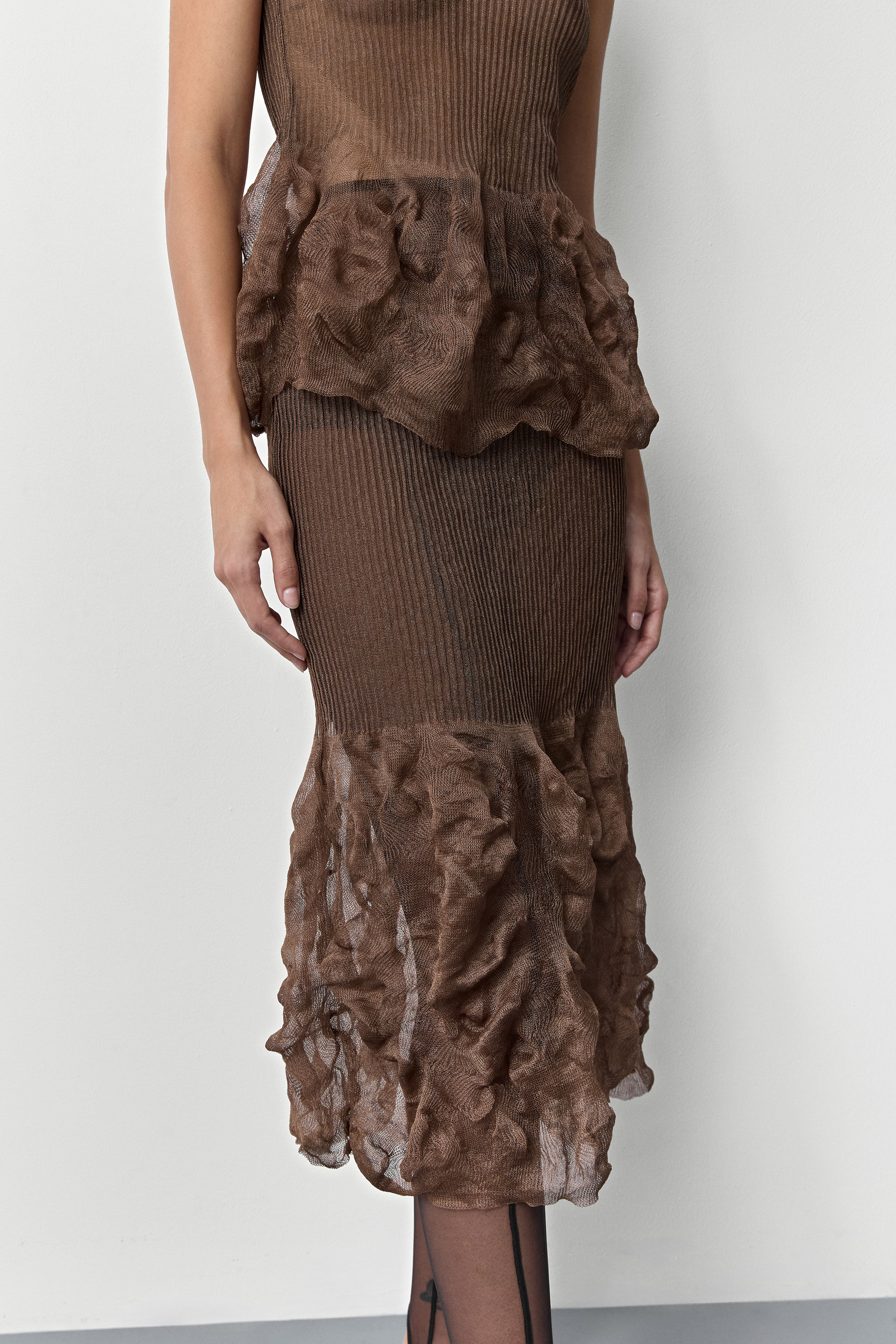 Syra Dark Brown Midi Knitted Skirt | Miista | Designed & Handmade in Europe