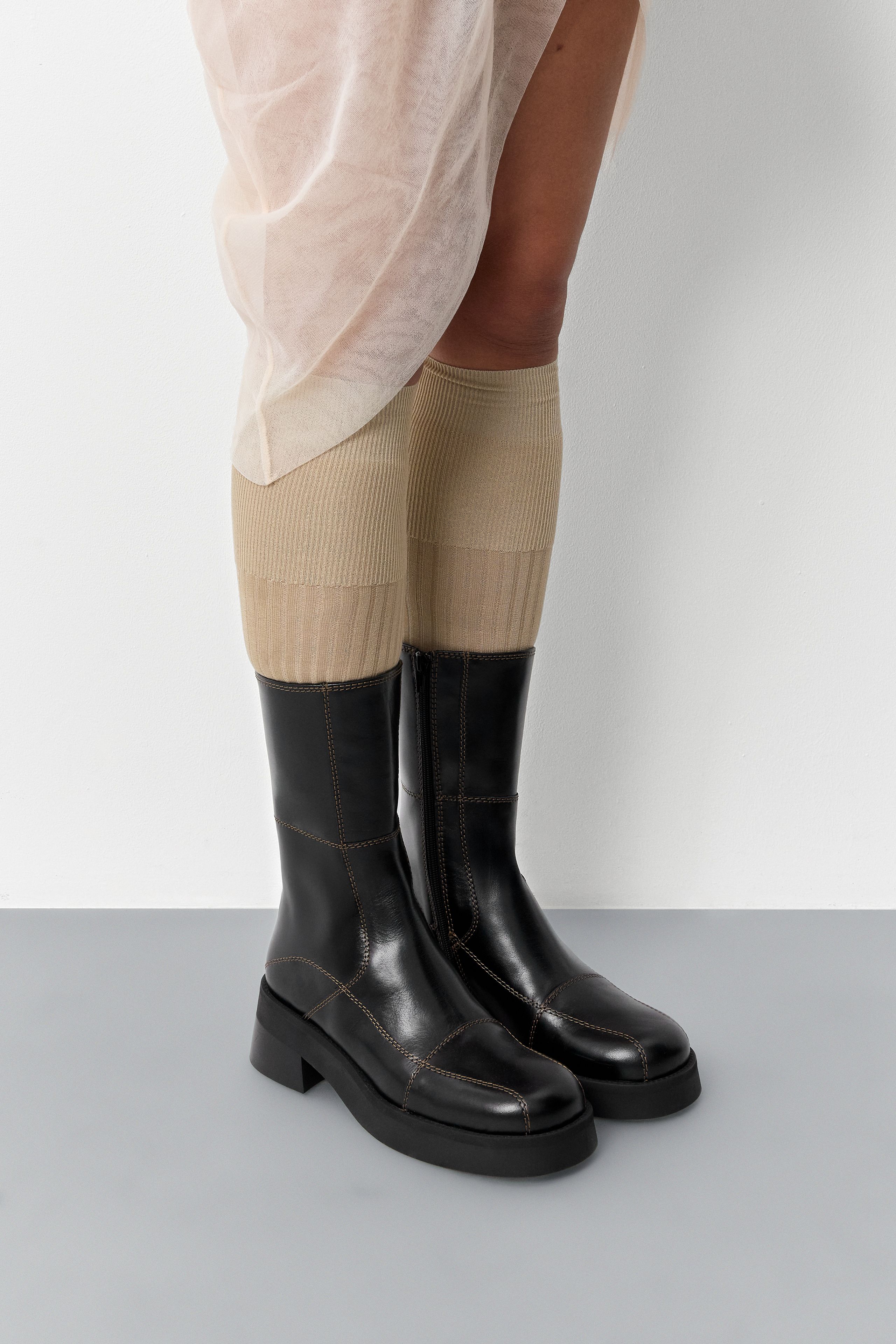 Heya Black Brown Stitching Ankle Boot | Miista | Designed & Handmade in Europe