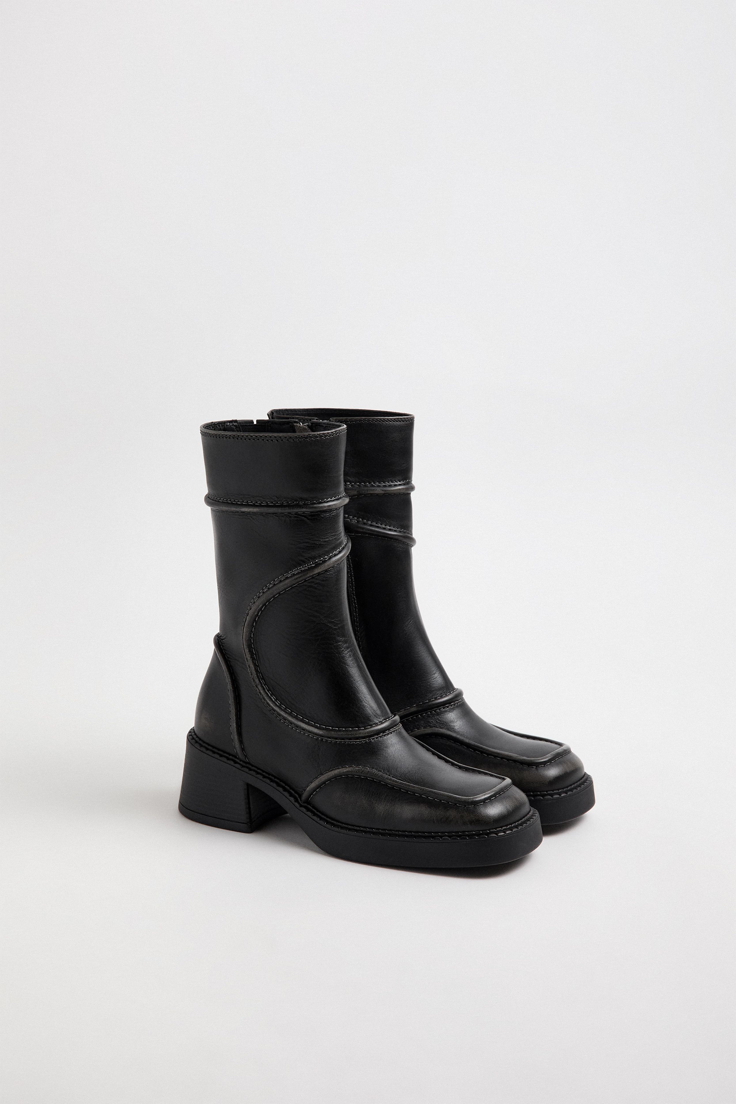 Malene Boots - Dark Grey Leather Grey Stitching | Miista