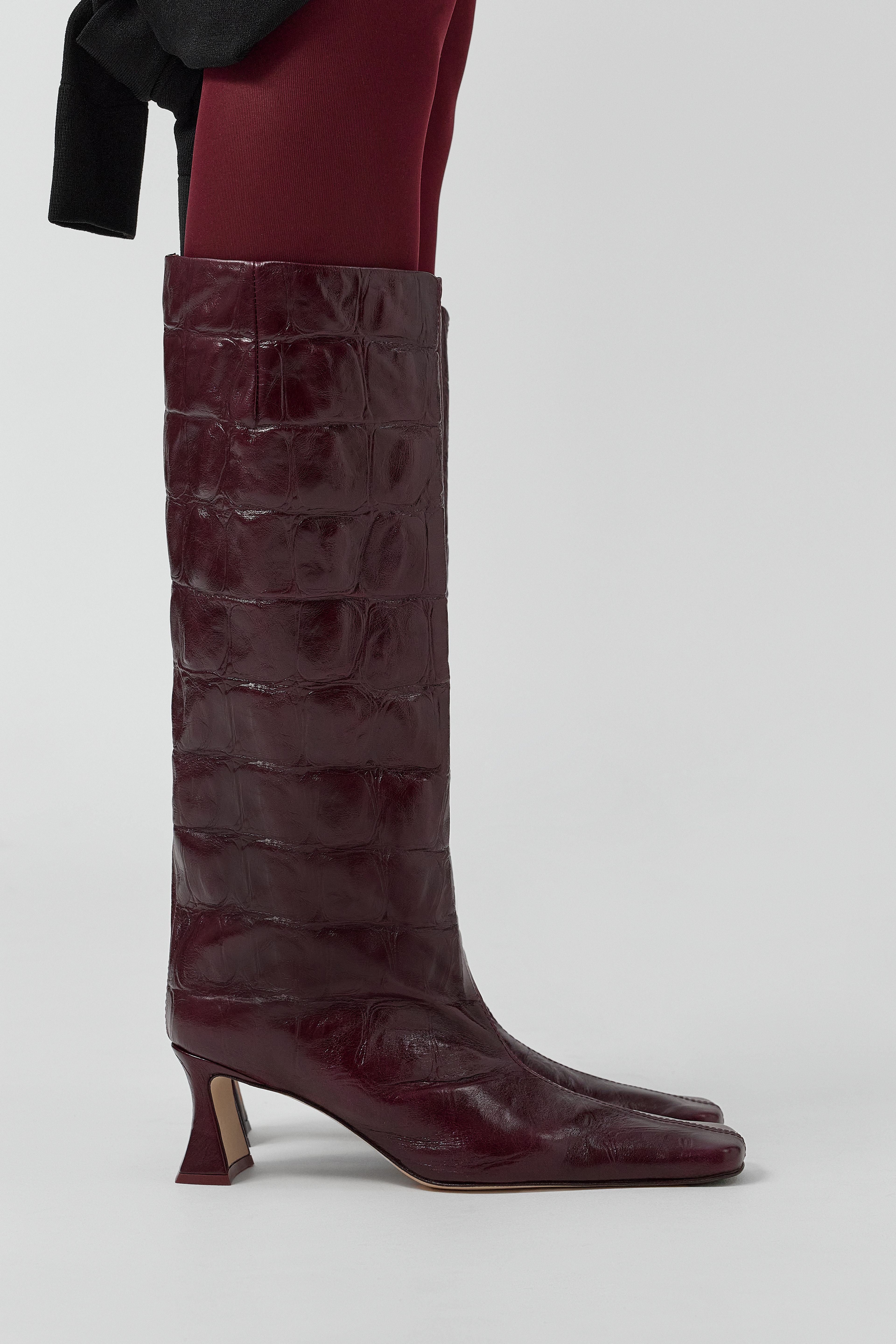 Bluma Boots -  Plum Croc Embossed Leather | Miista | Designed & Handmade in Europe