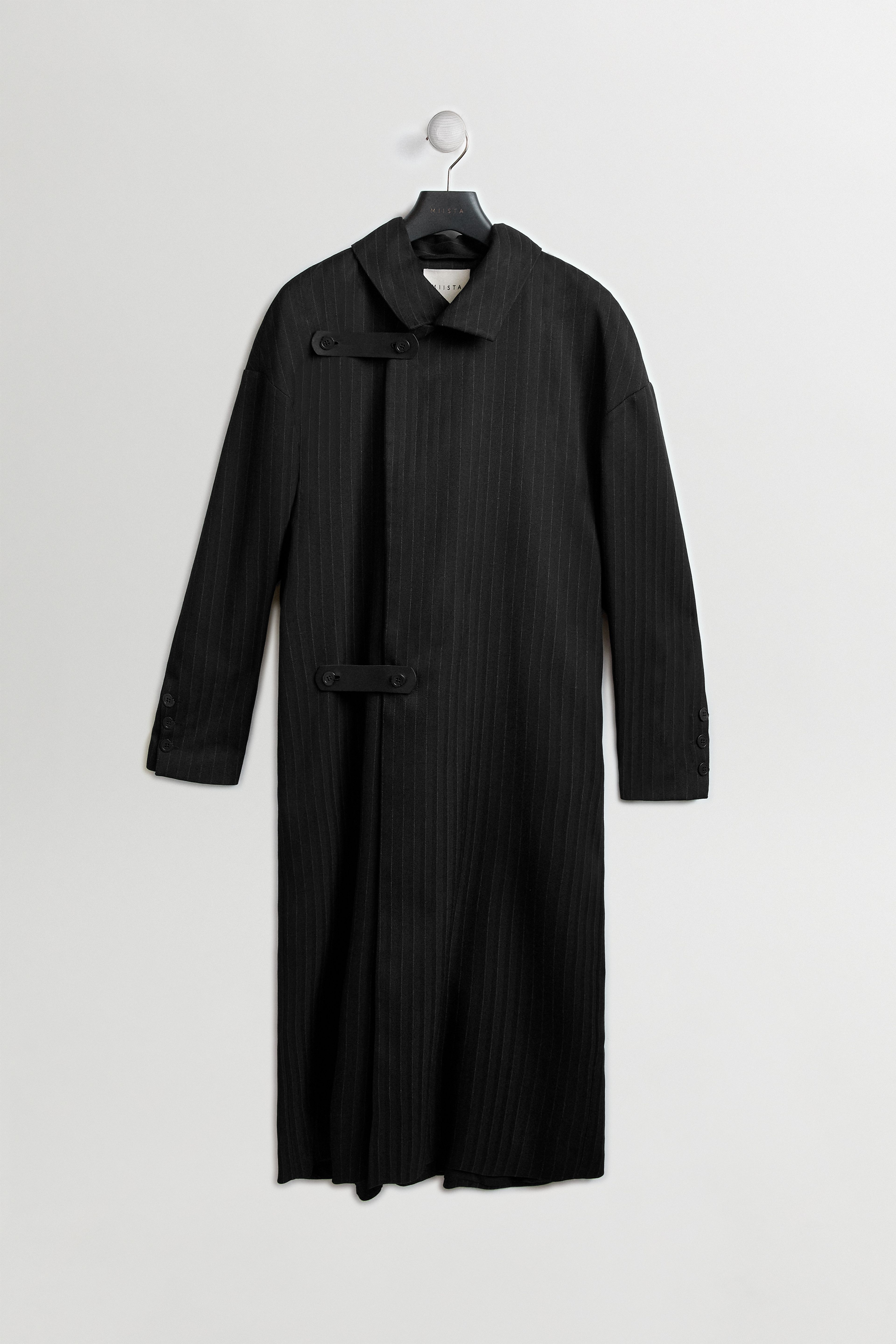 Orlan Coat - Black Pinstripe Viscose | Miista | Designed & Handmade in Europe