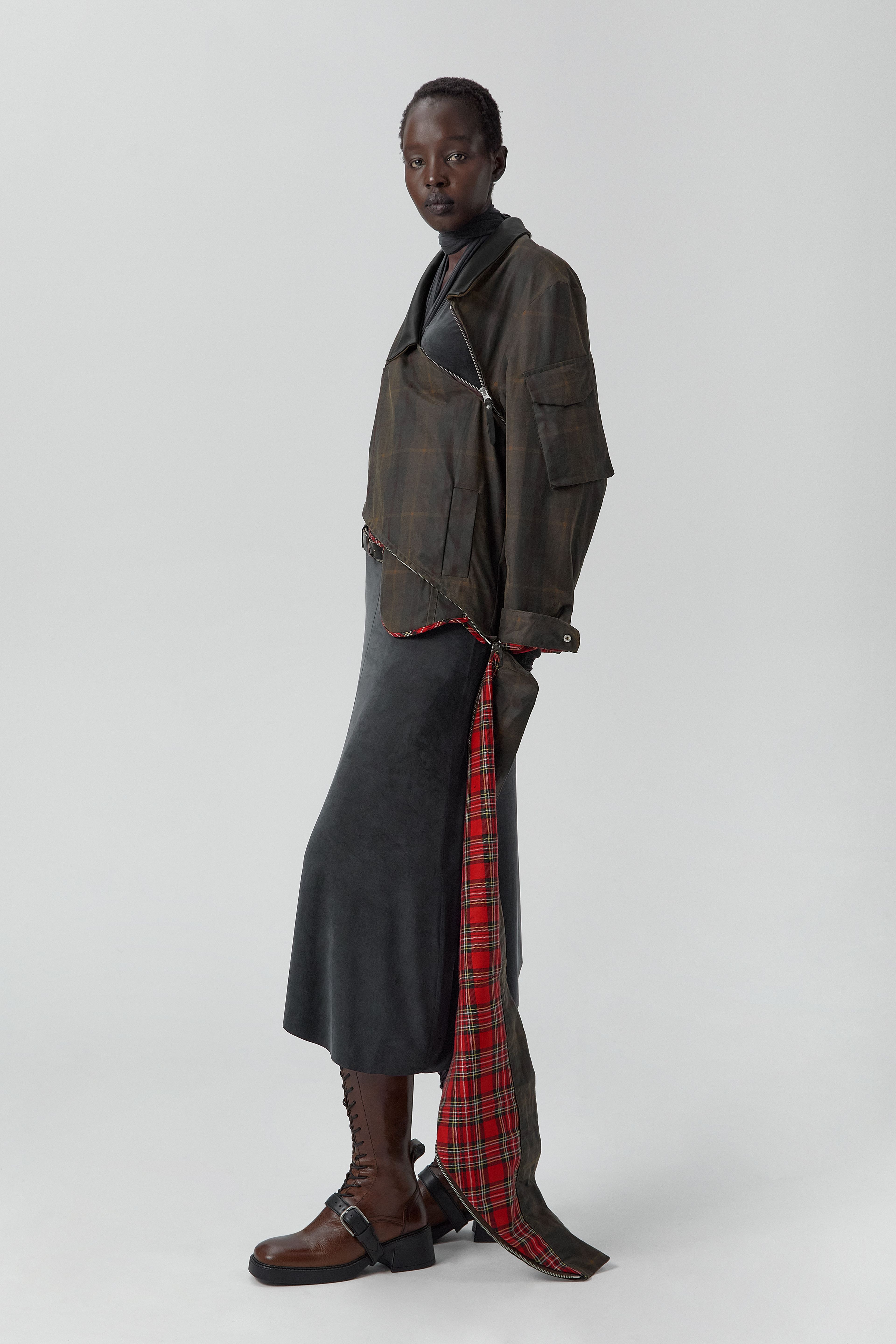 Marla Brown Checked Detachable Jacket | Miista | Designed & Handmade in Europe