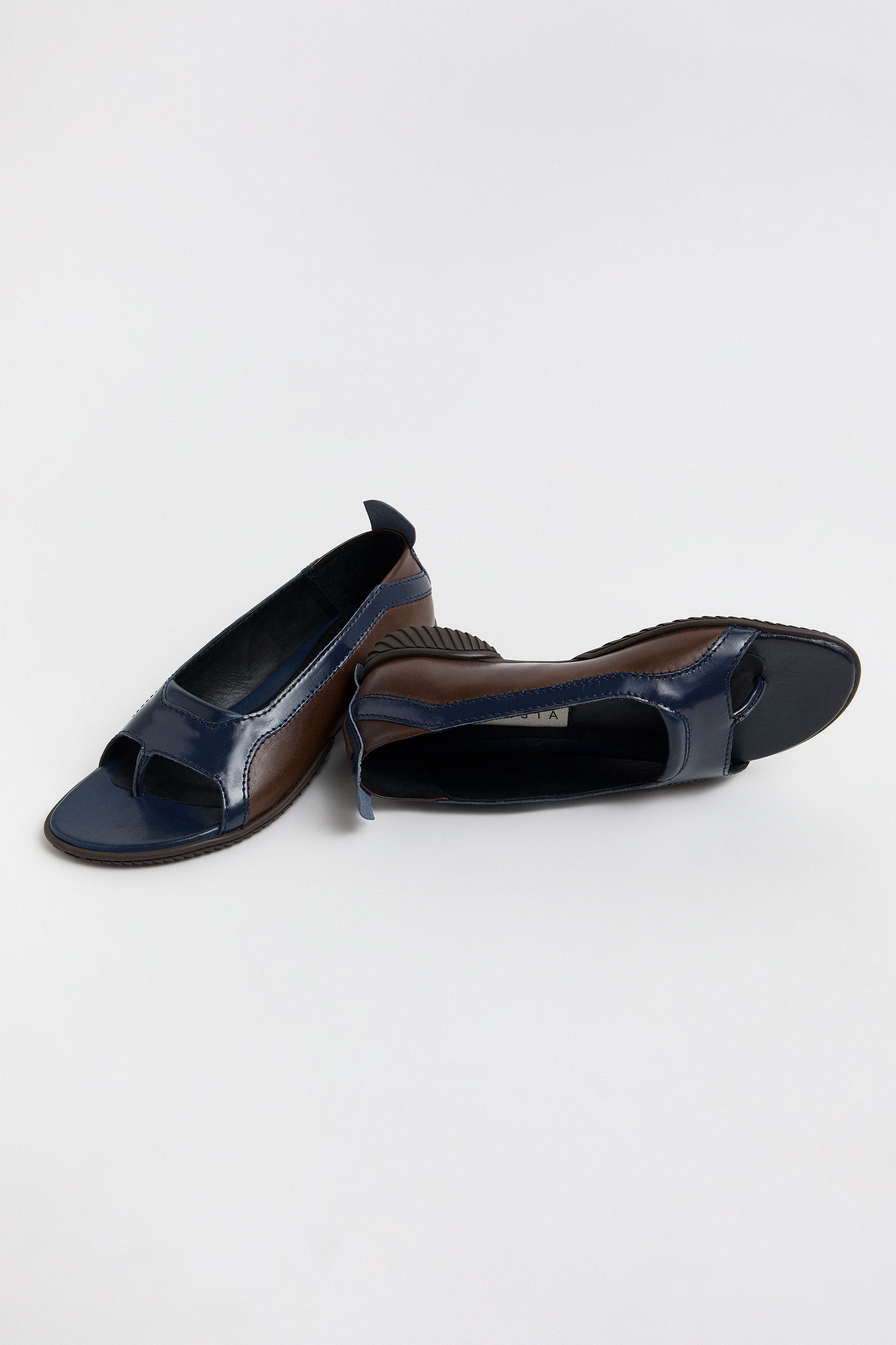 Loma Brown and Navy Thonge Ballerinas | Miista | Designed & Handmade in Europe