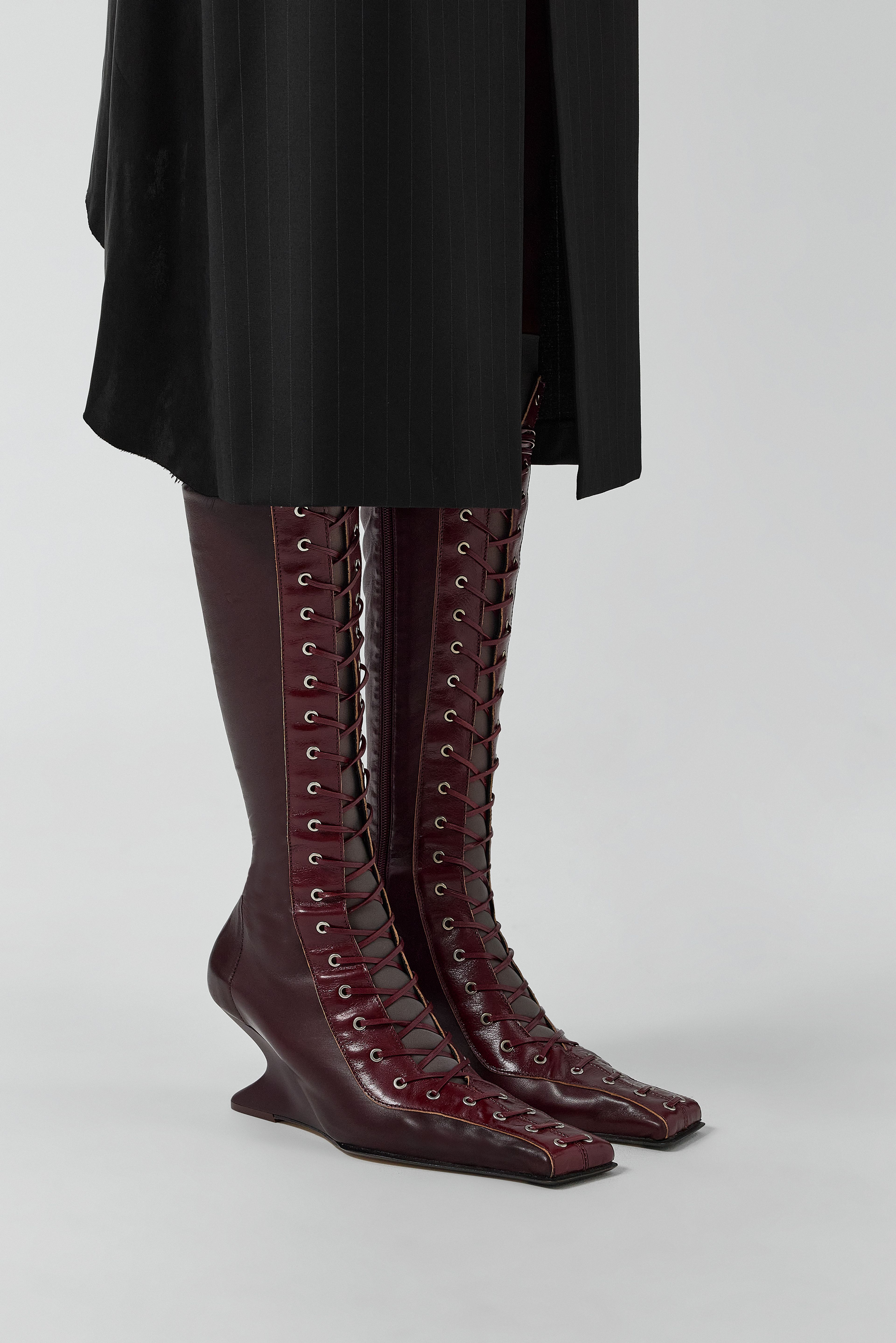 Shana Burgundy Strech Lace Tall Boots | Miista | Designed & Handmade in Europe