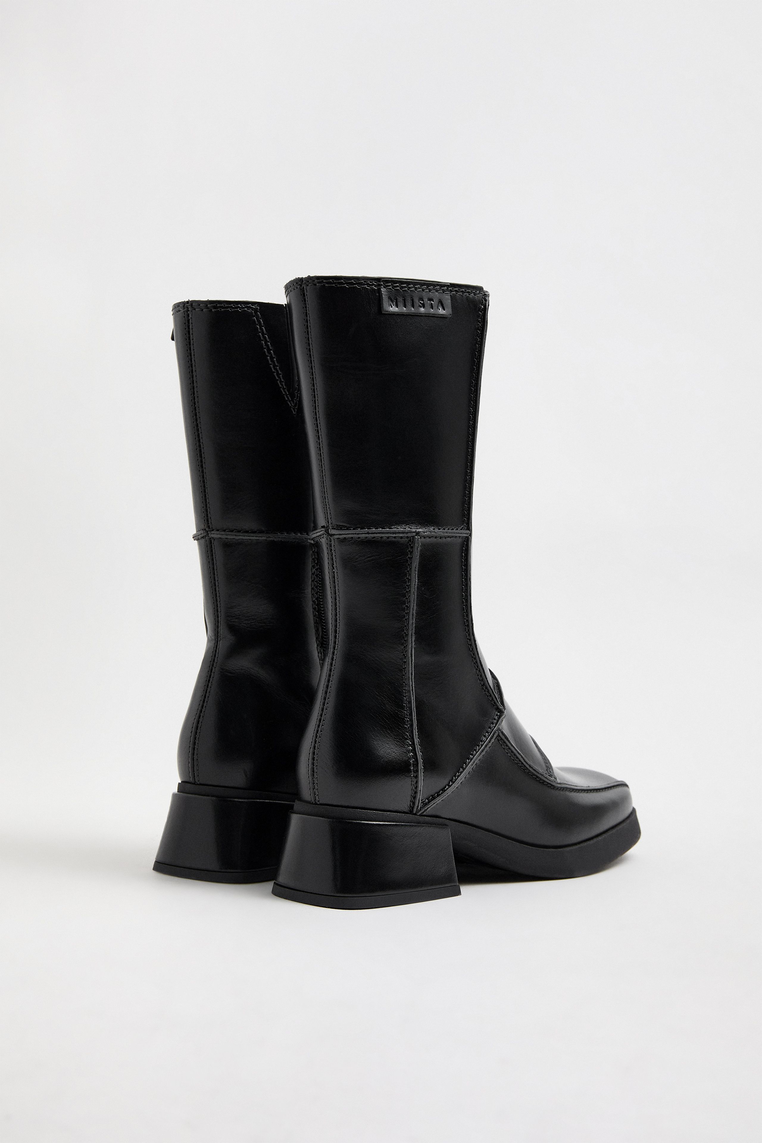 Neaera Boots - Black Leather Grey Stitching | Miista | Designed & Handmade in Europe