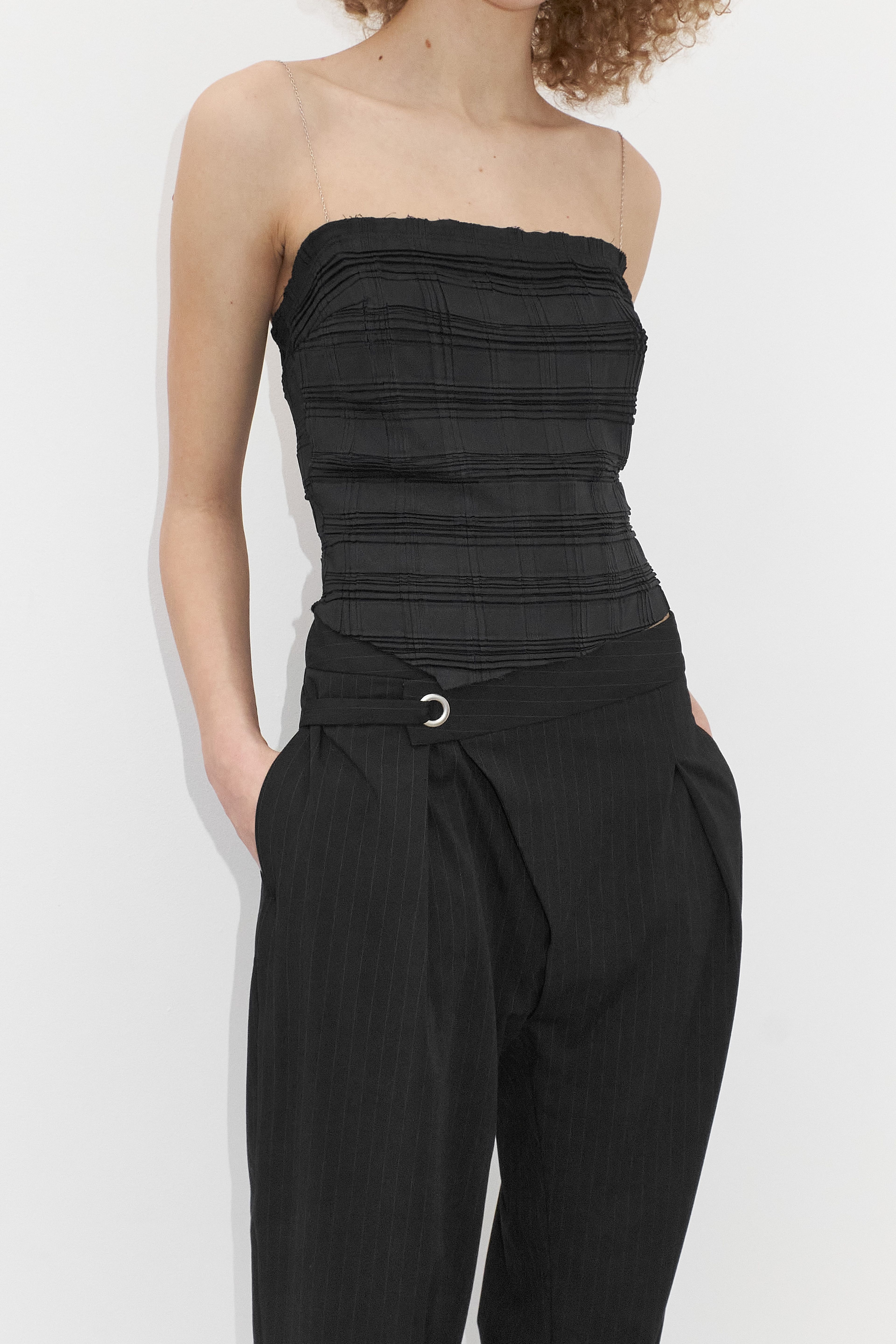 Maryam Black Pleated Tartan Top | Miista | Designed & Handmade in Europe