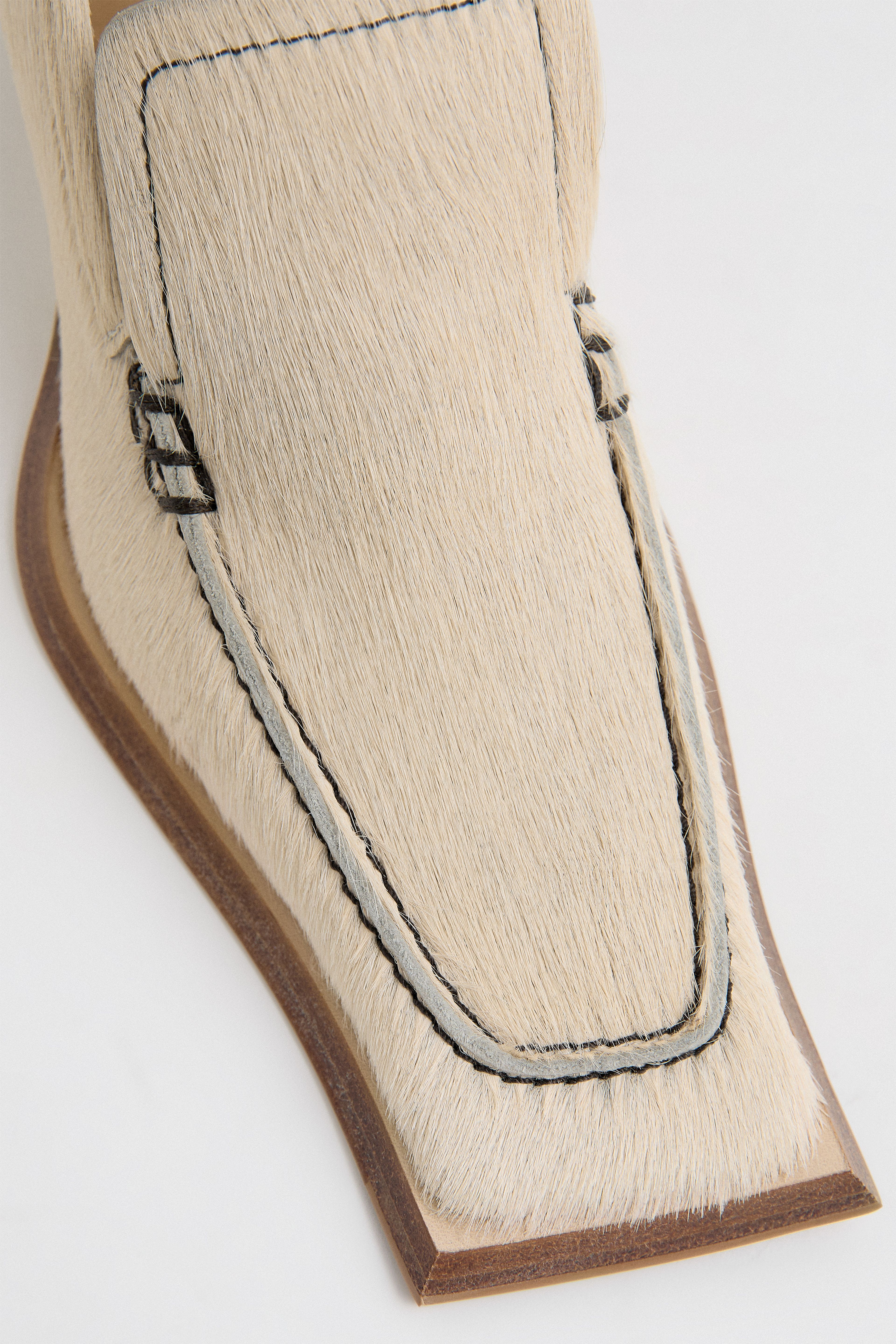 Rumica Ecru Pony Heeled Loafers | Miista | Designed & Handmade in Europe