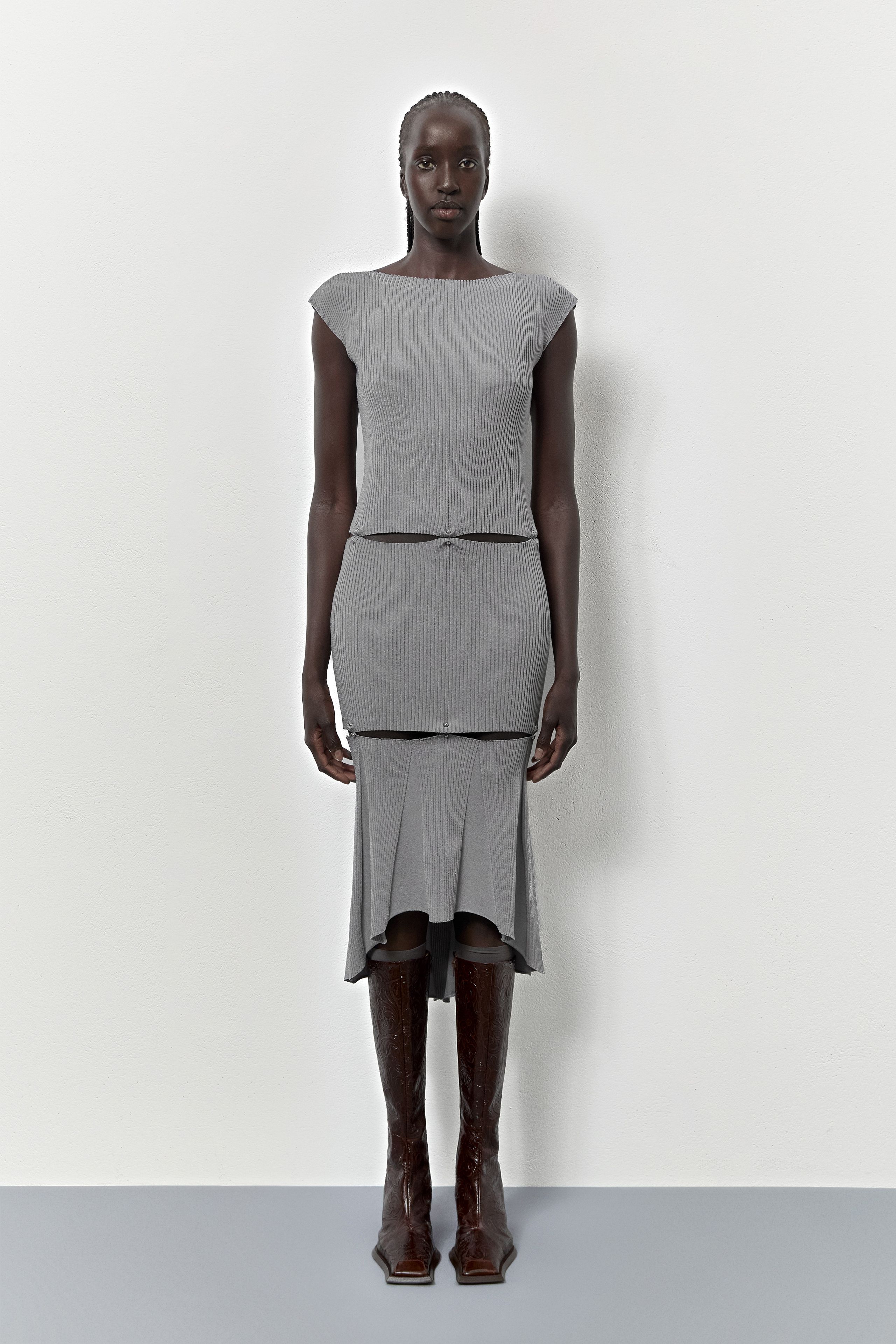 Miista Teah Dress - Grey Ribbed Knit