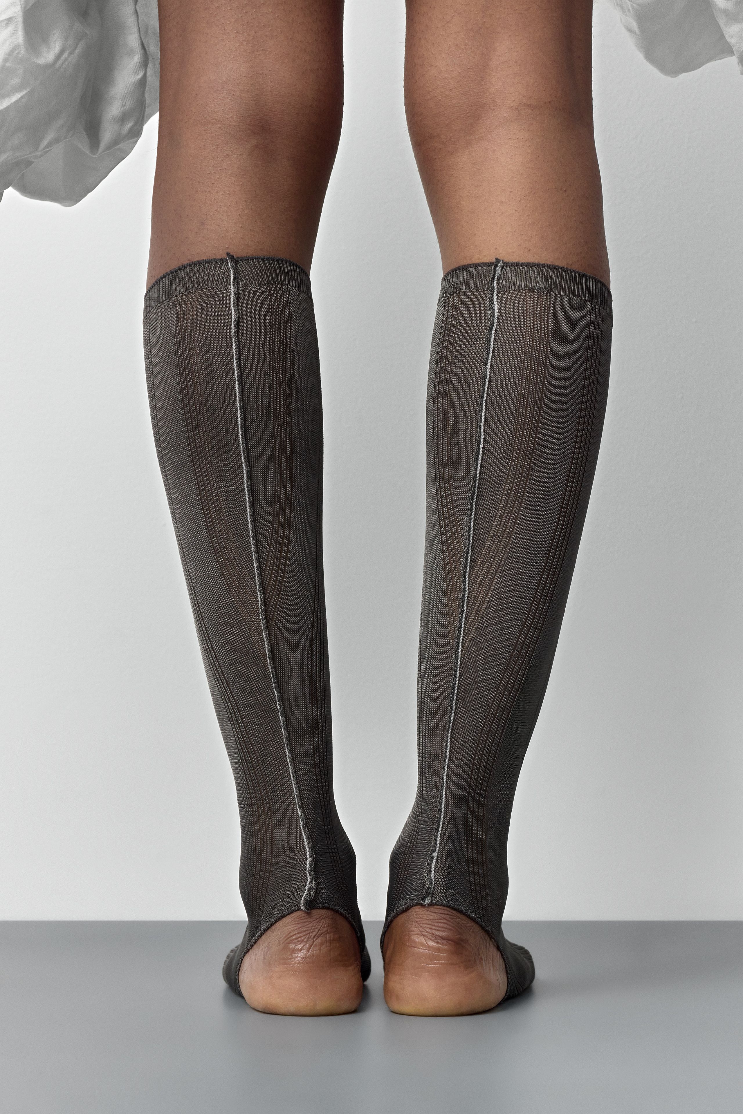 Trin Cement Grey Open Toe Knitted Socks | Miista | Designed & Handmade in Europe