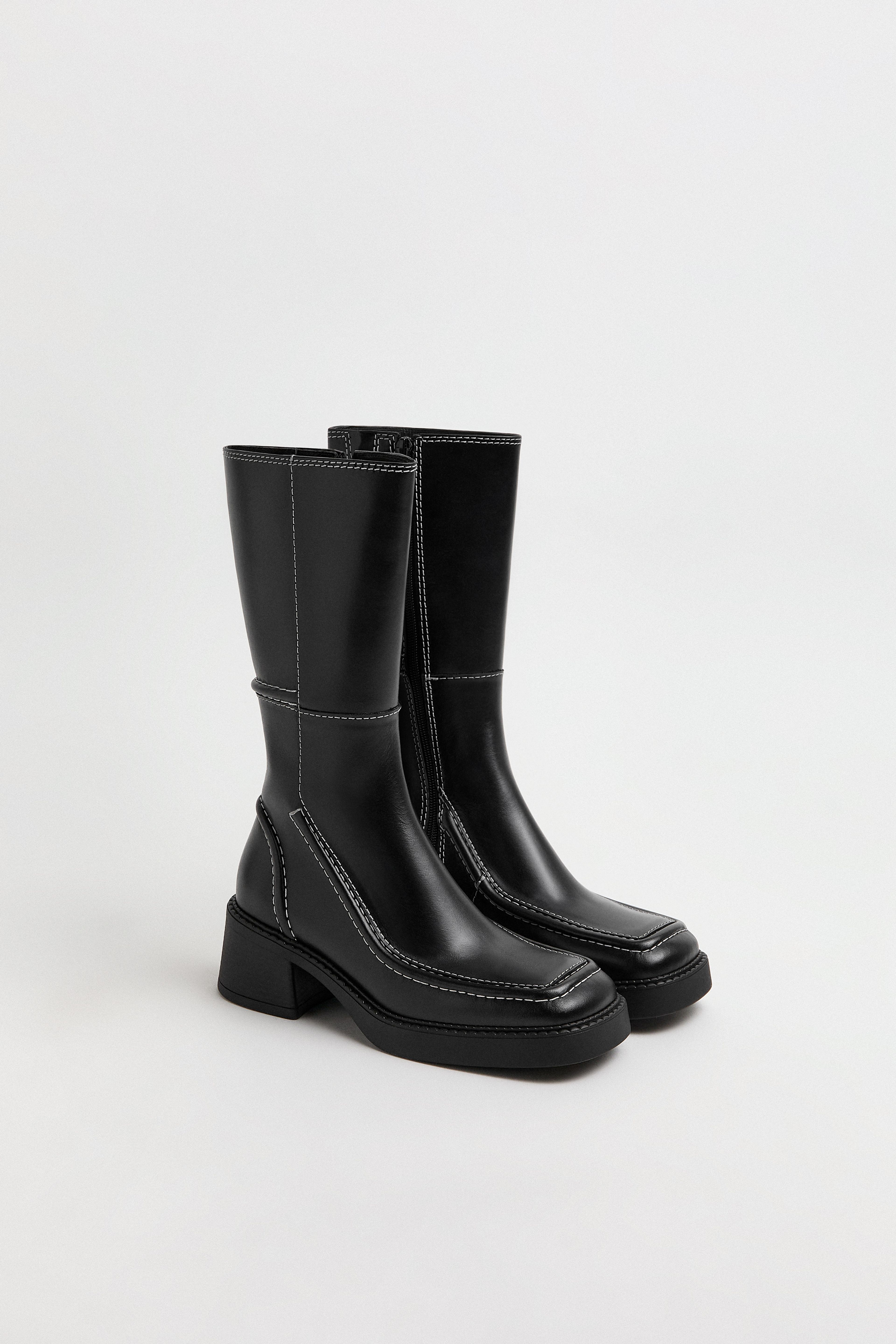 Dagmara Boots - Black Leather White Stitching | Miista | Designed & Handmade in Europe