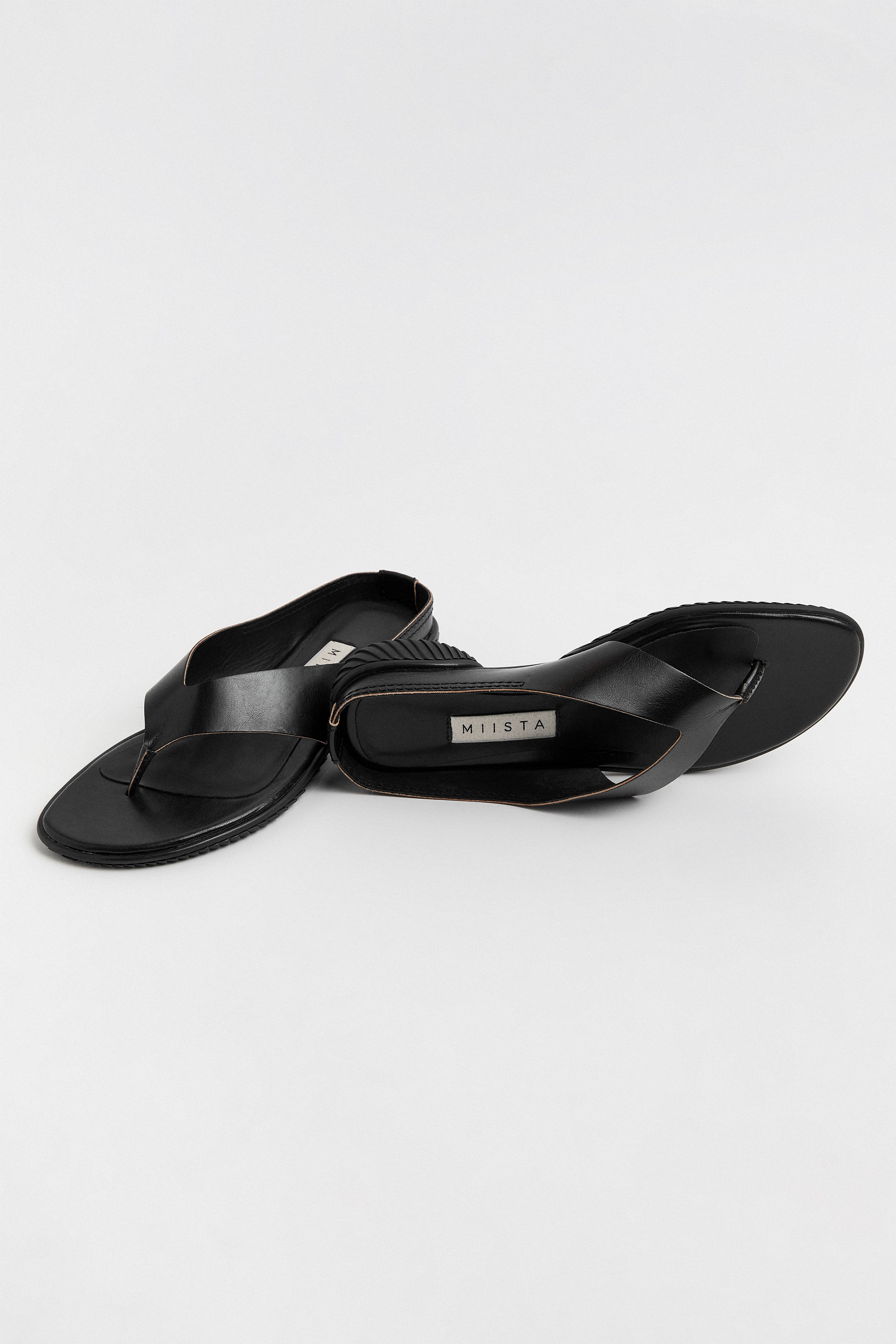 Punet Black Thonge Flat Sandals  | Miista | Designed & Handmade in Europe