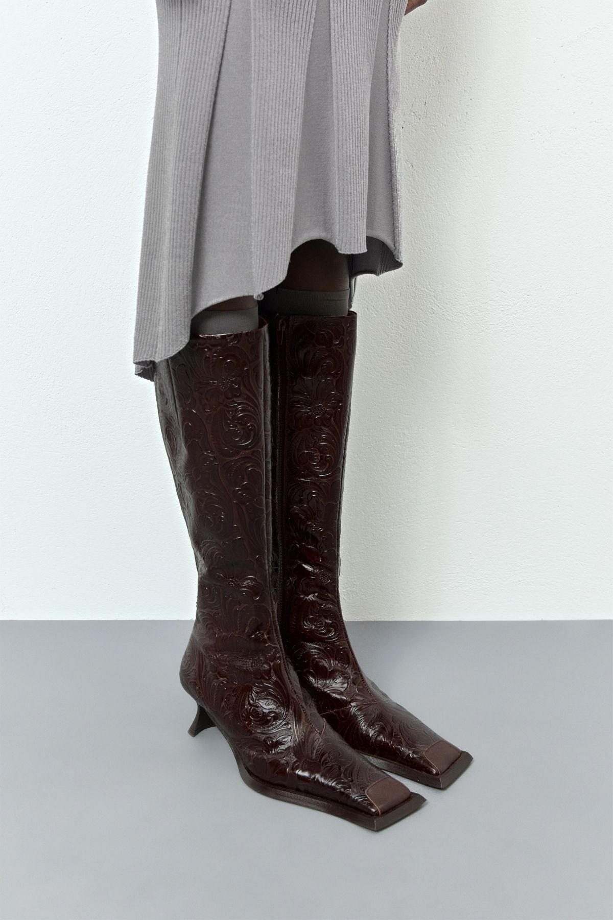 Alfreda Boots - New Brown Embossed Leather
