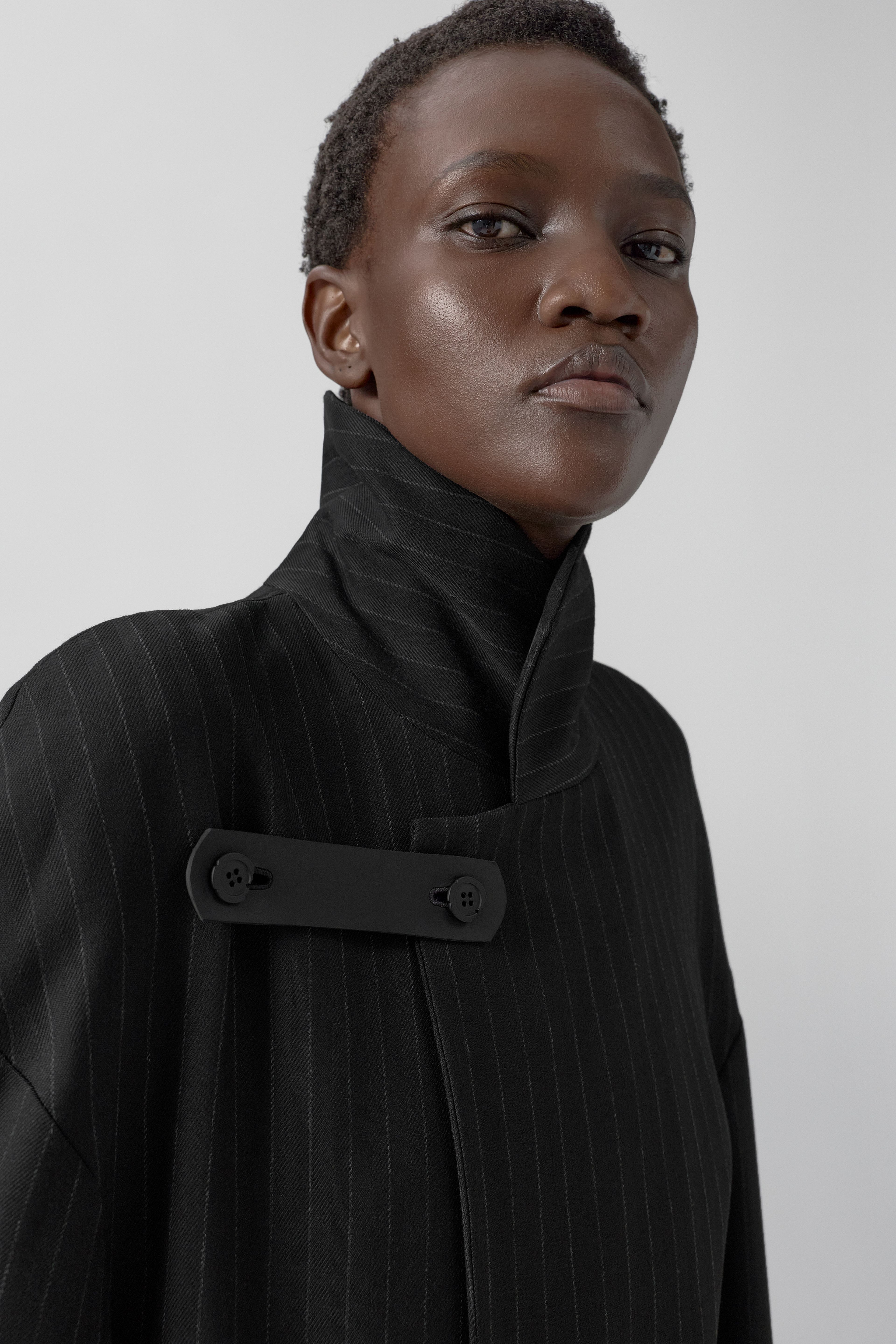 Orlan Coat - Black Pinstripe Viscose | Miista | Designed & Handmade in Europe