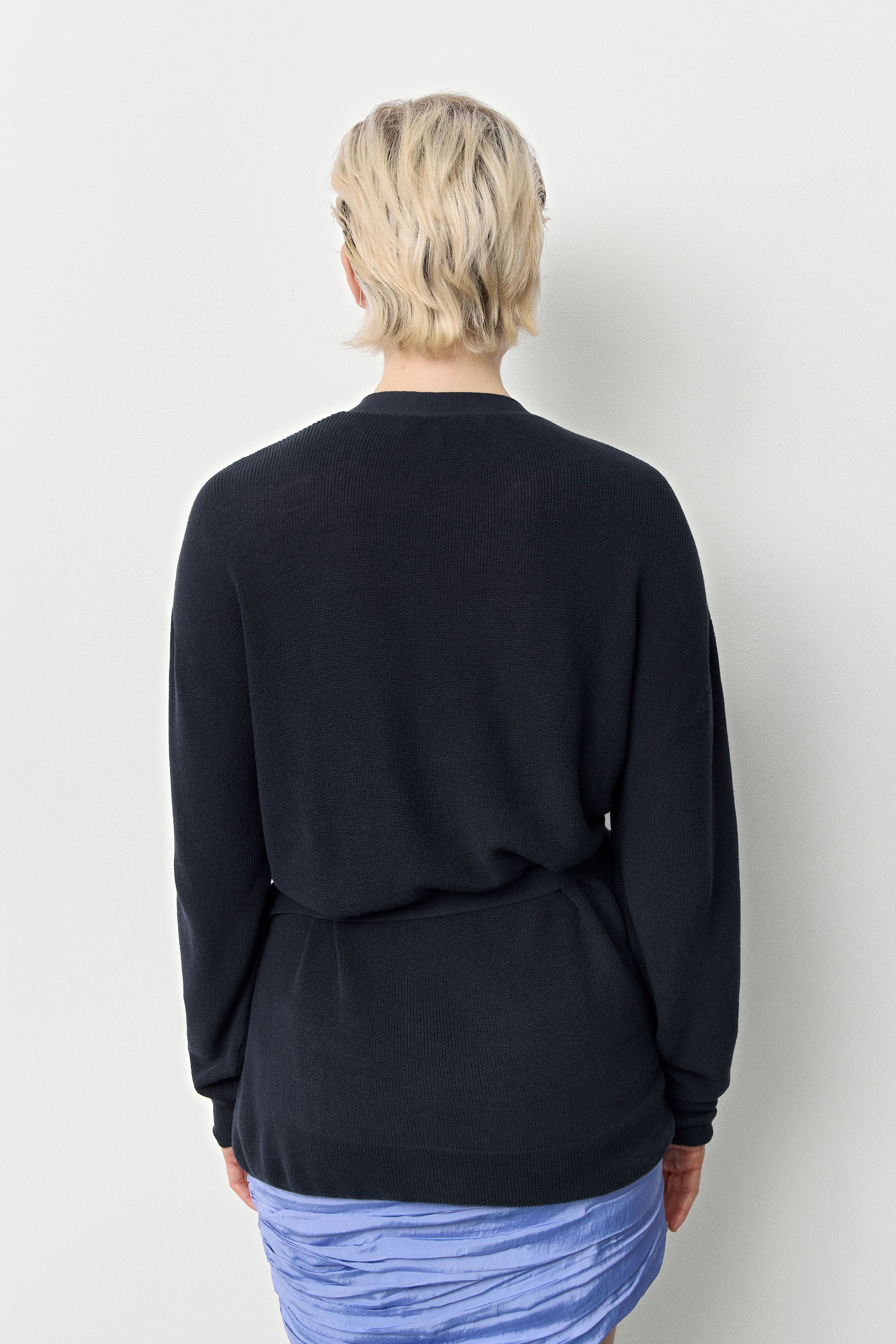 Sibileh Asymmetric Navy Knit Cardigan | Miista | Designed & Handmade in Europe