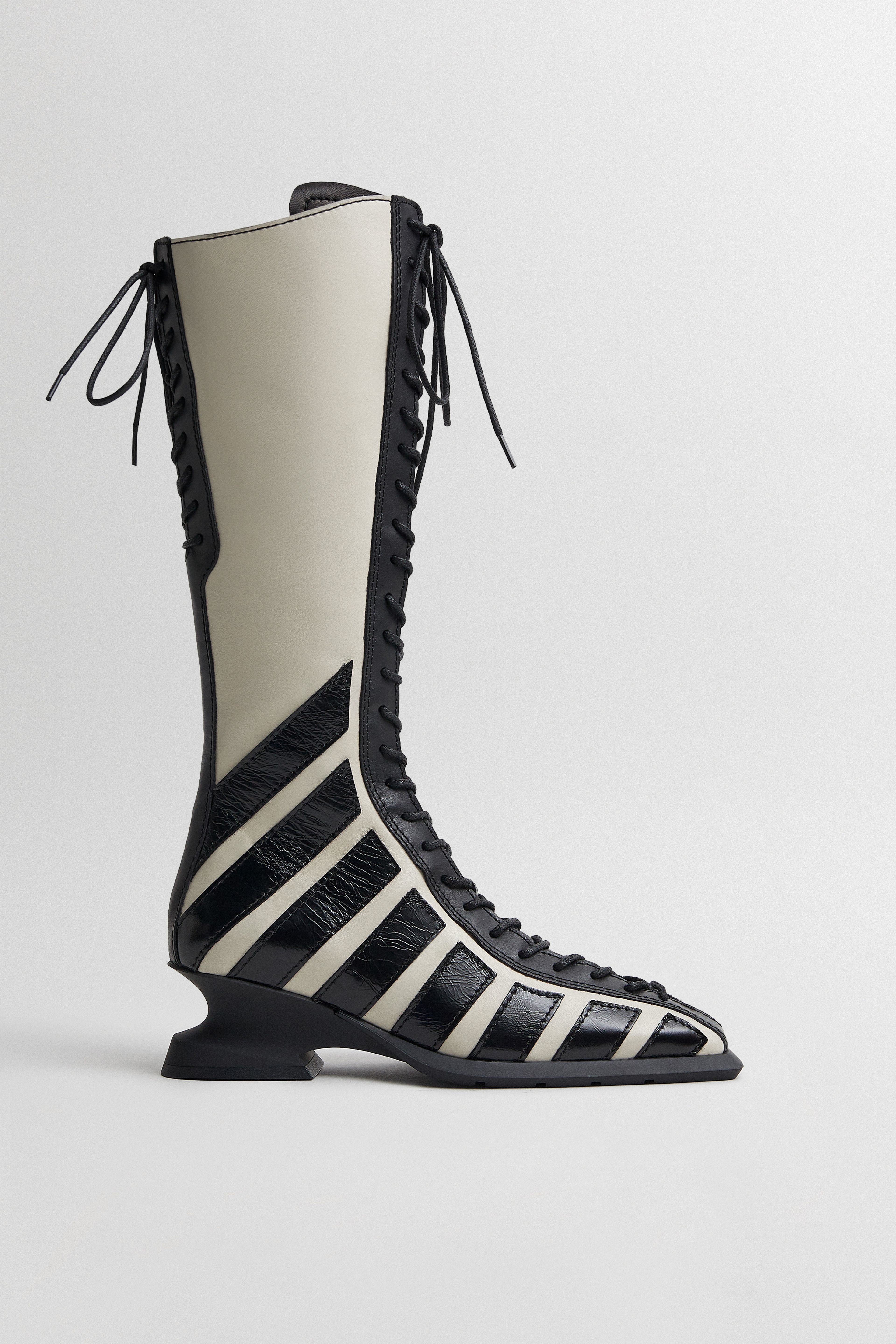 Nelly Black Cream Wedge Tall Boots | Miista | Designed & Handmade in Europe