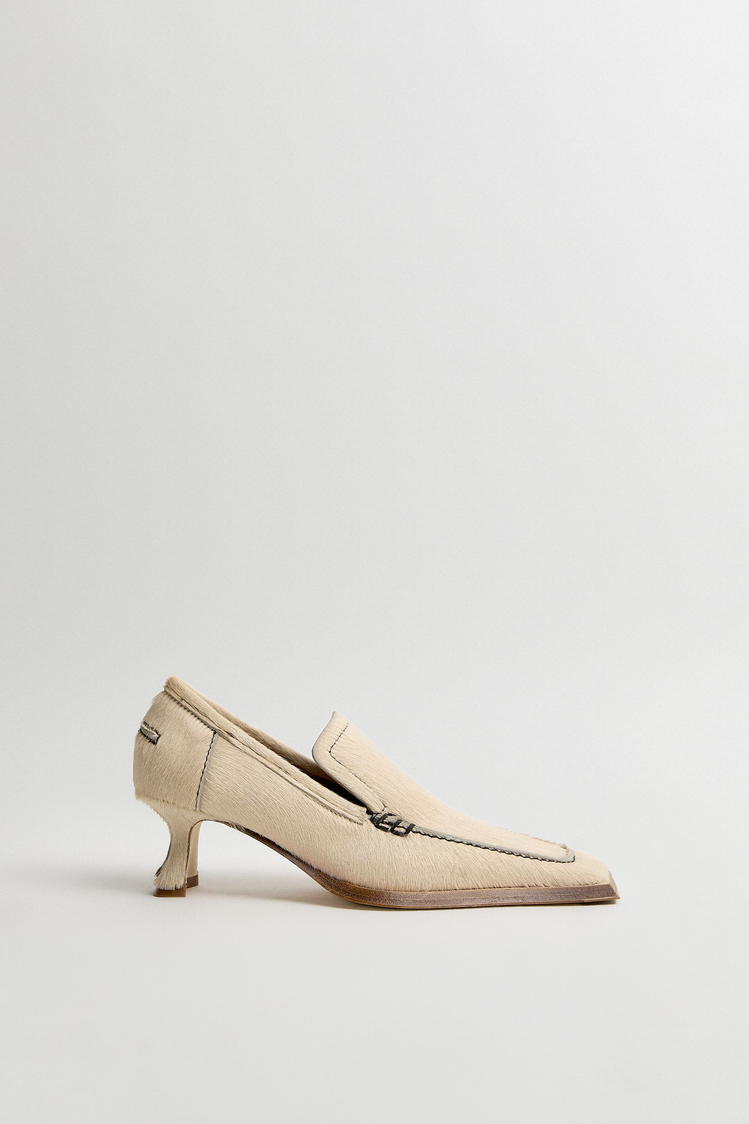 Rumica Ecru Pony Heeled Loafers | Miista | Designed & Handmade in Europe