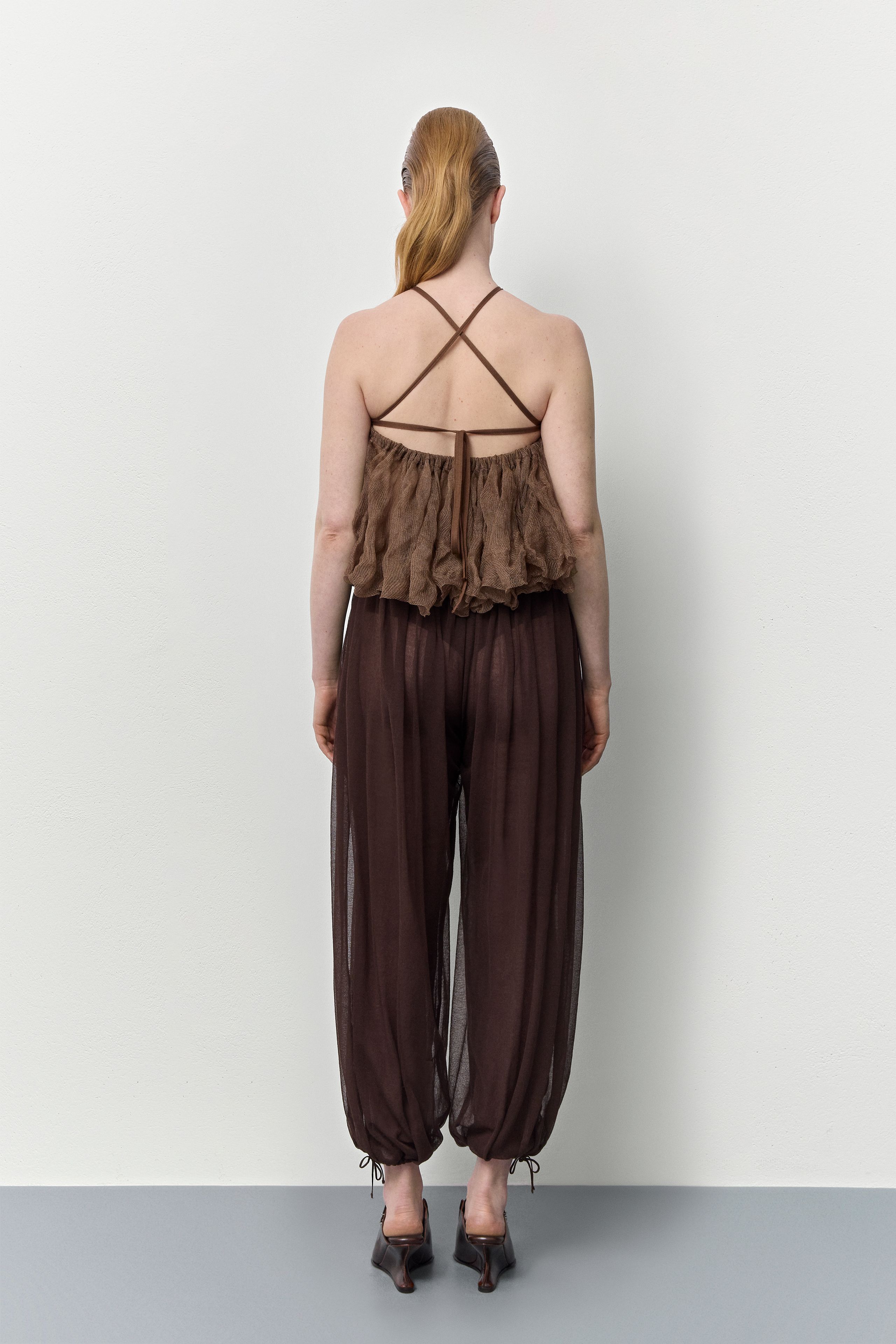 Solee Trousers - Brown Sheer Organic Cotton | Miista