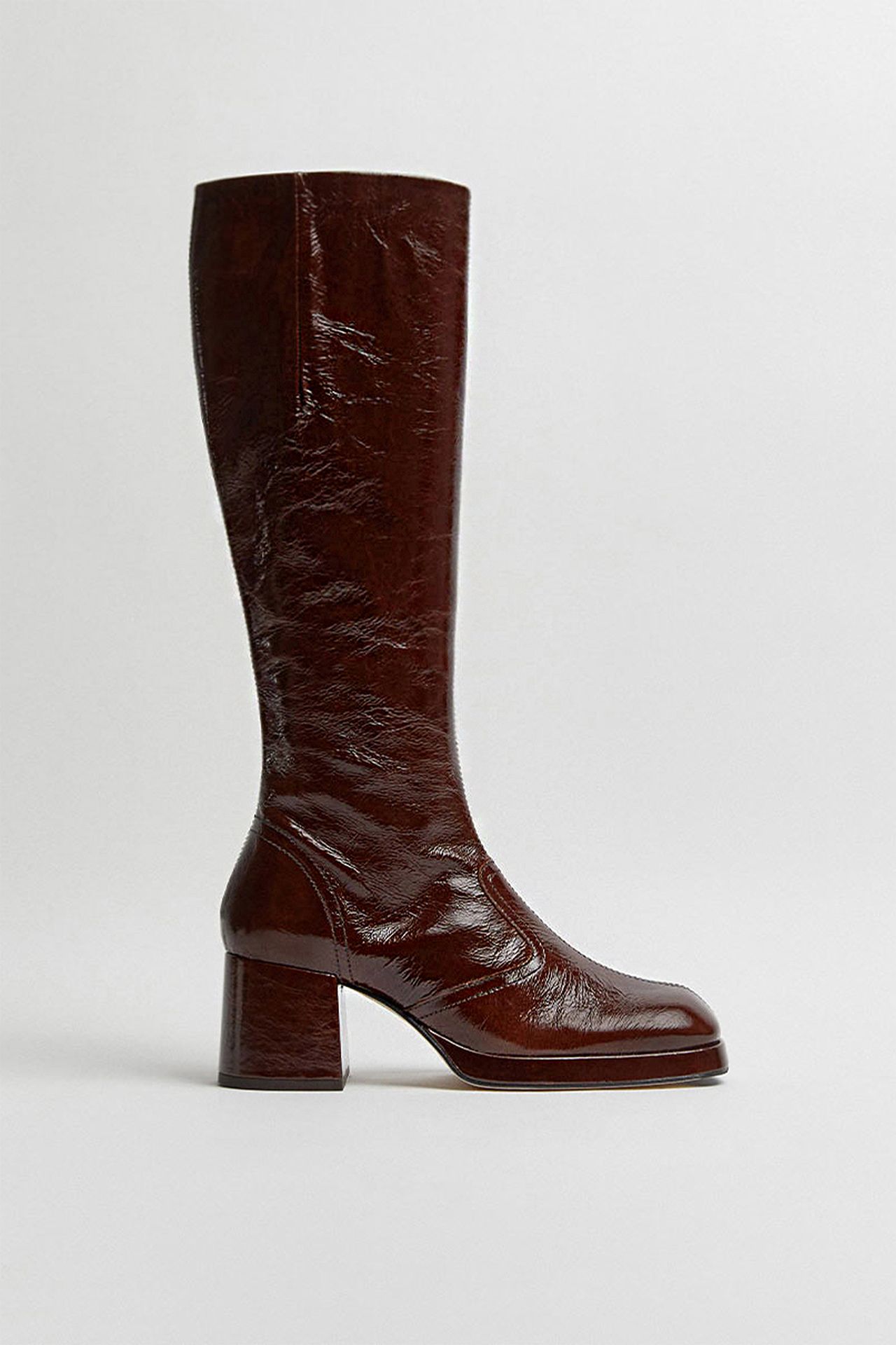 Donna Crinkle Brown Tall Boots | Designed & Handmade in Europe