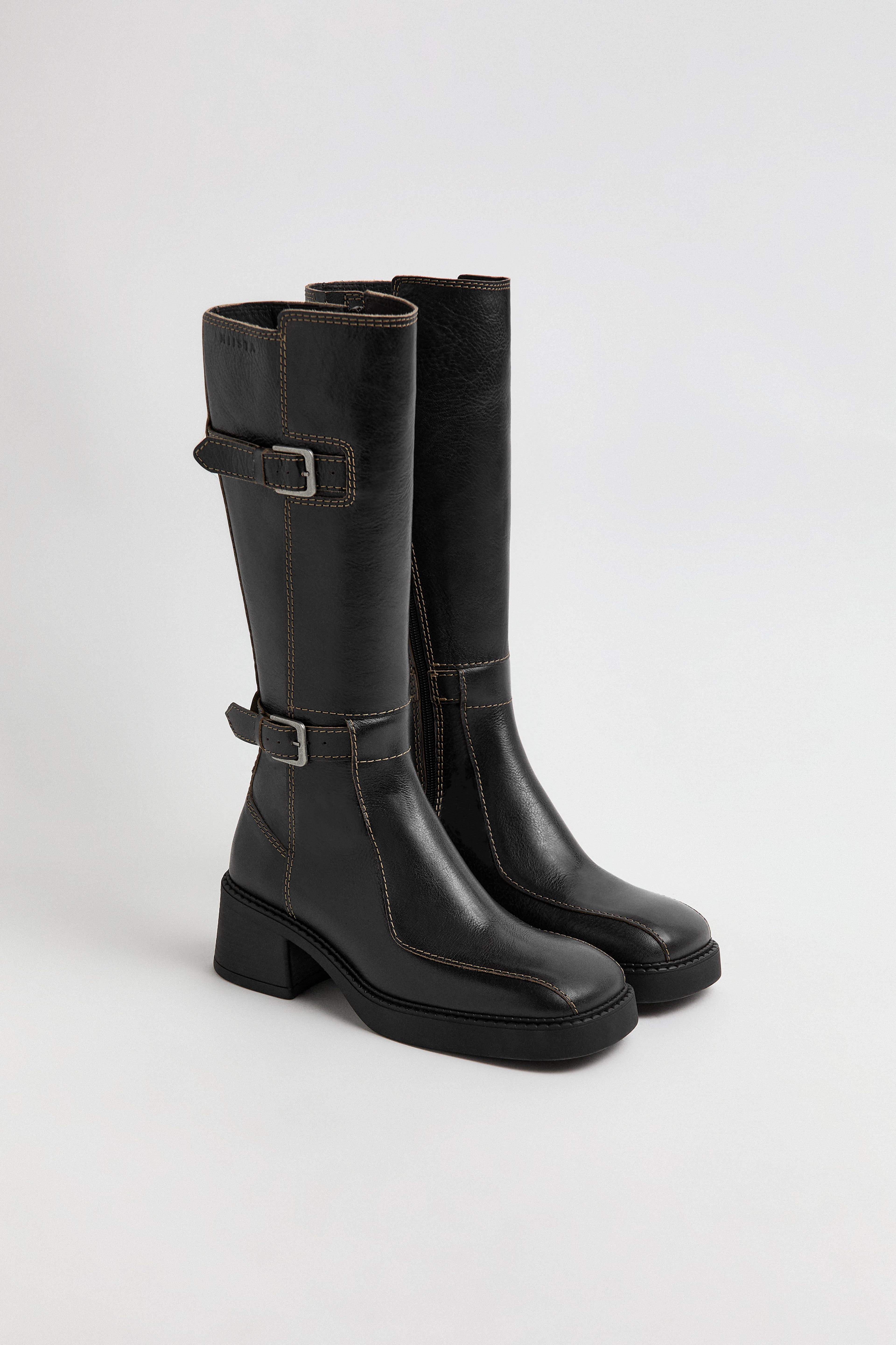 Jarmila Boots - Black Leather Cream Stitching | Miista | Designed & Handmade in Europe