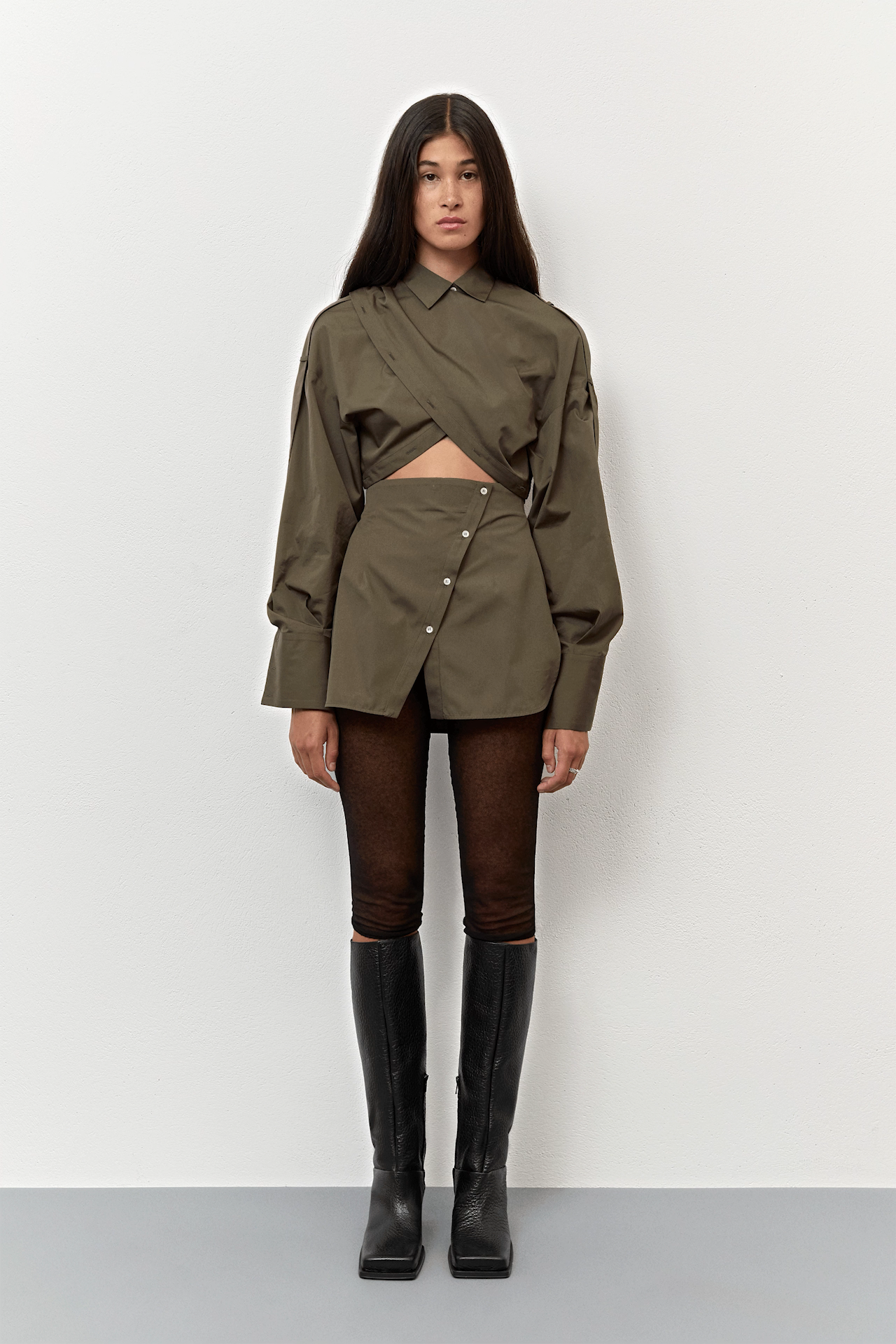 Halia Khaki Multipositional Shirt | Miista | Designed & Handmade in Europe