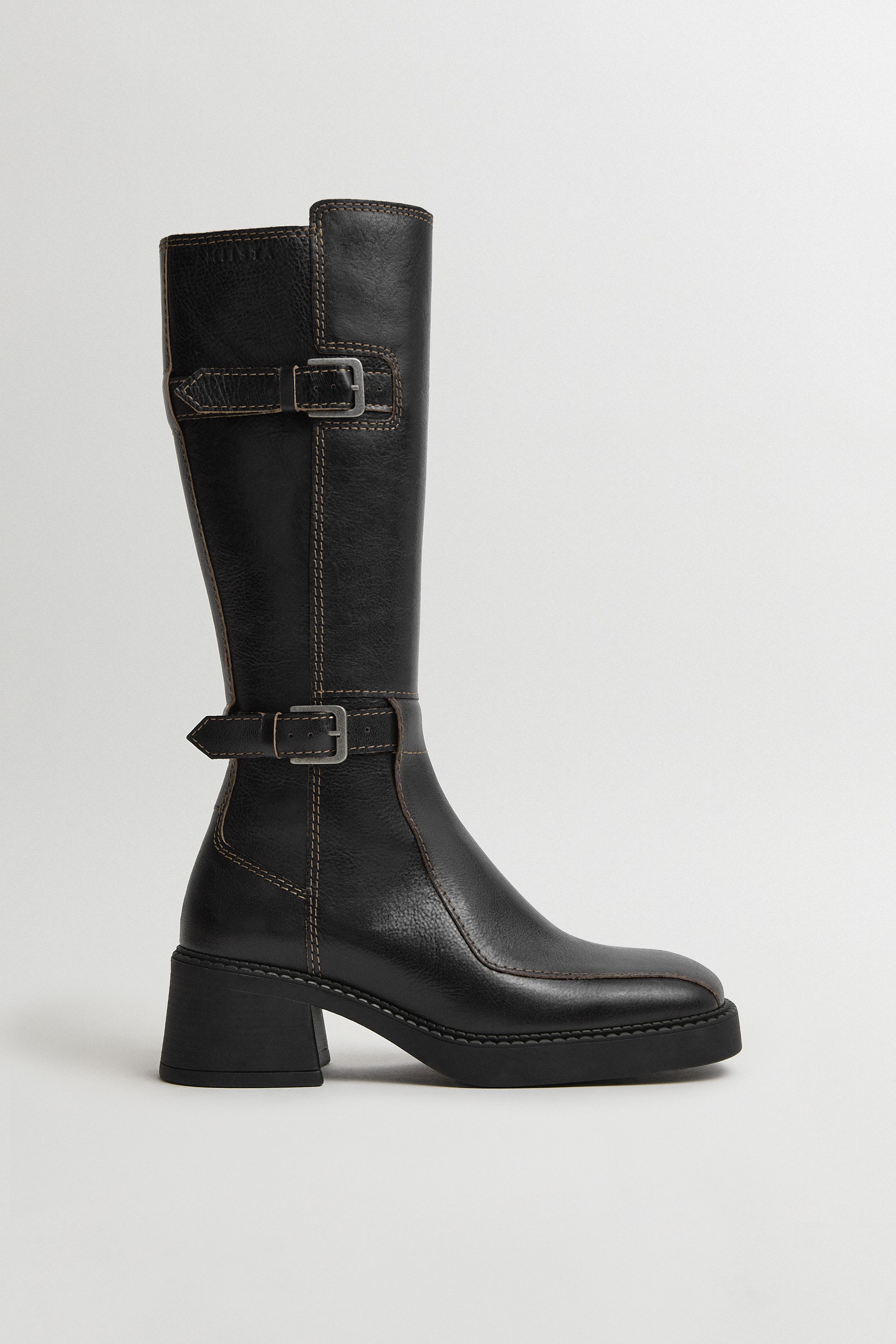 Jarmila Boots - Black Leather Cream Stitching | Miista | Designed & Handmade in Europe