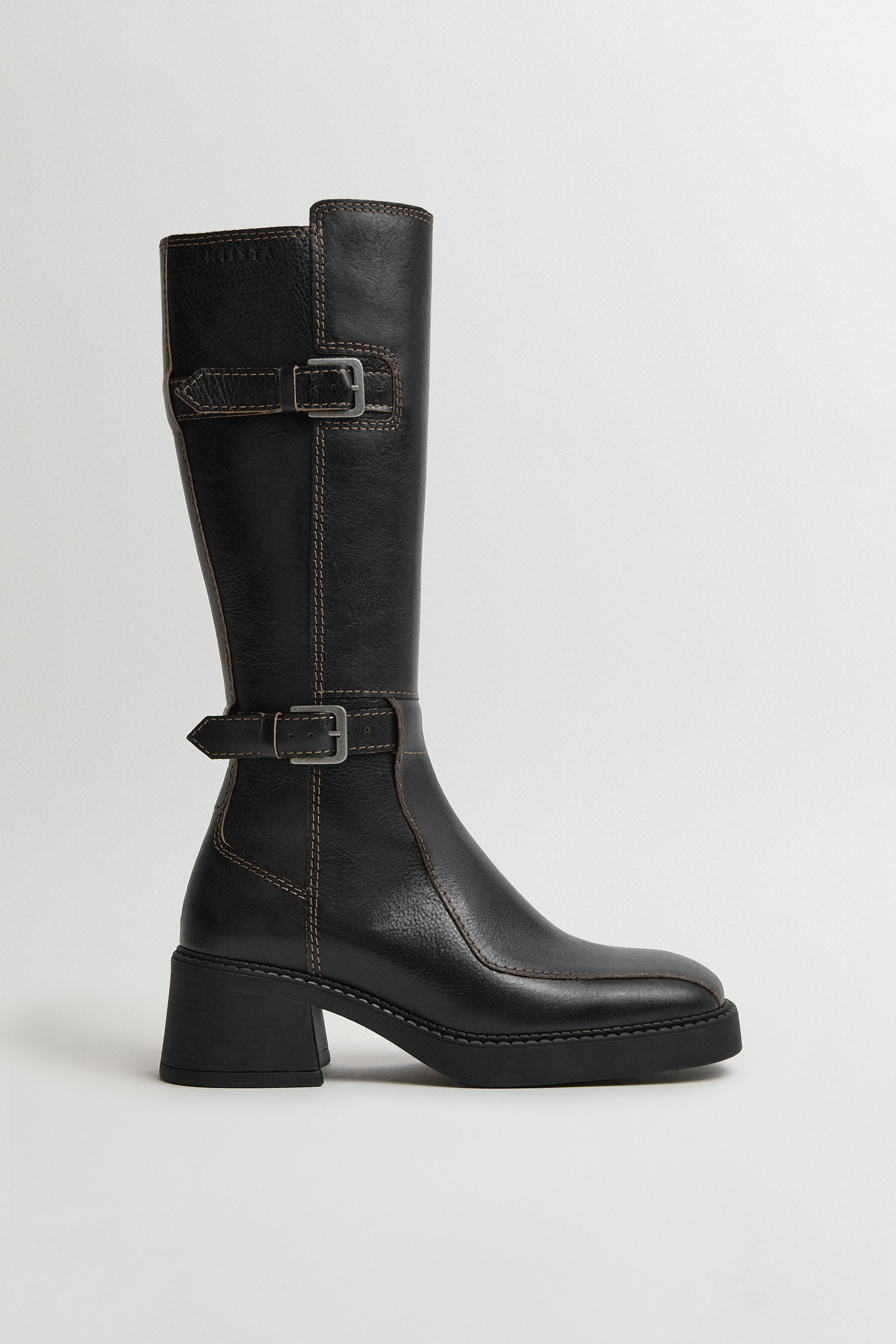Jarmila Boots - Black Leather Cream Stitching | Miista | Designed & Handmade in Europe