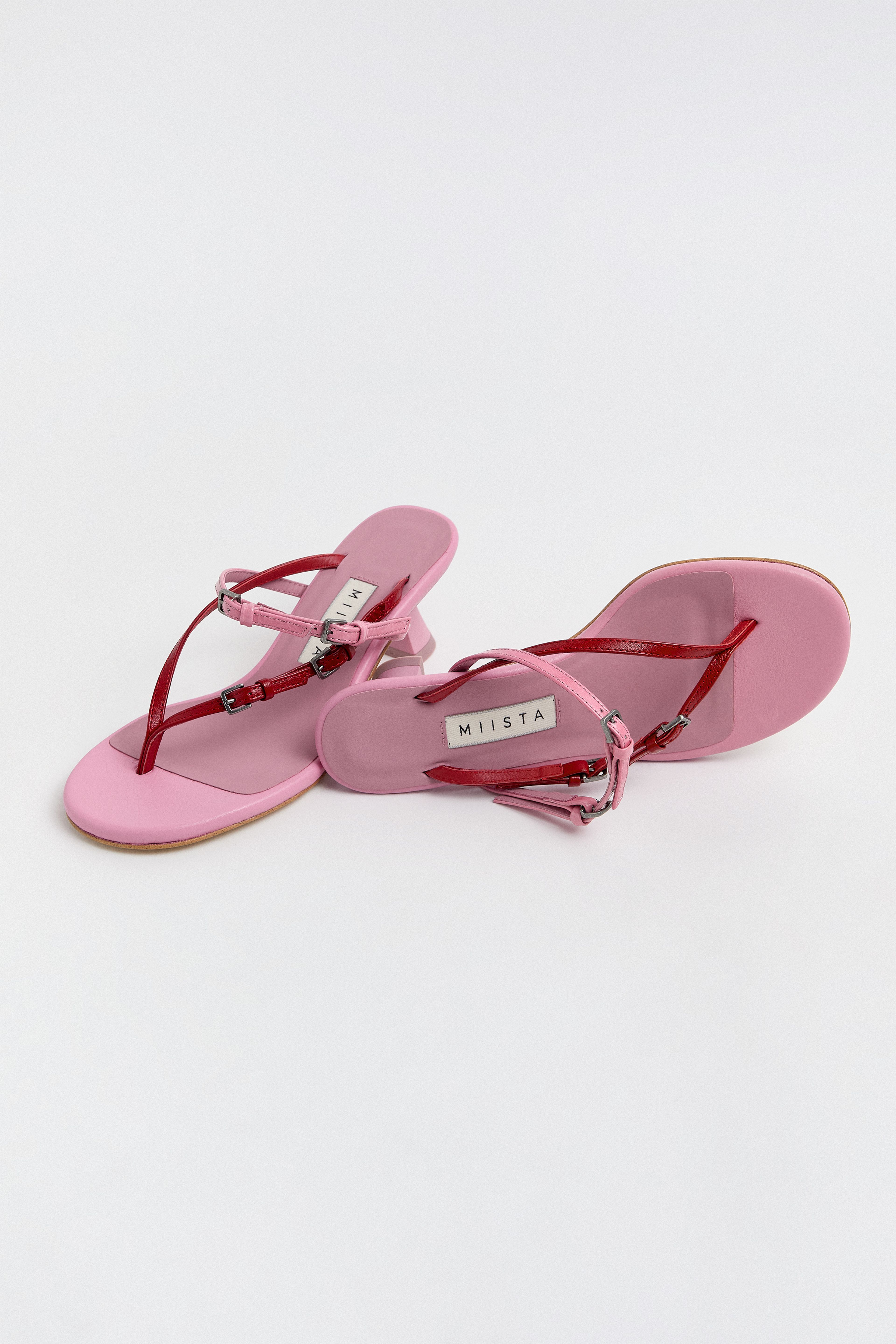 Abisai Pink and Red Mini Buckled Sandals | Miista | Designed & Handmade in Europe