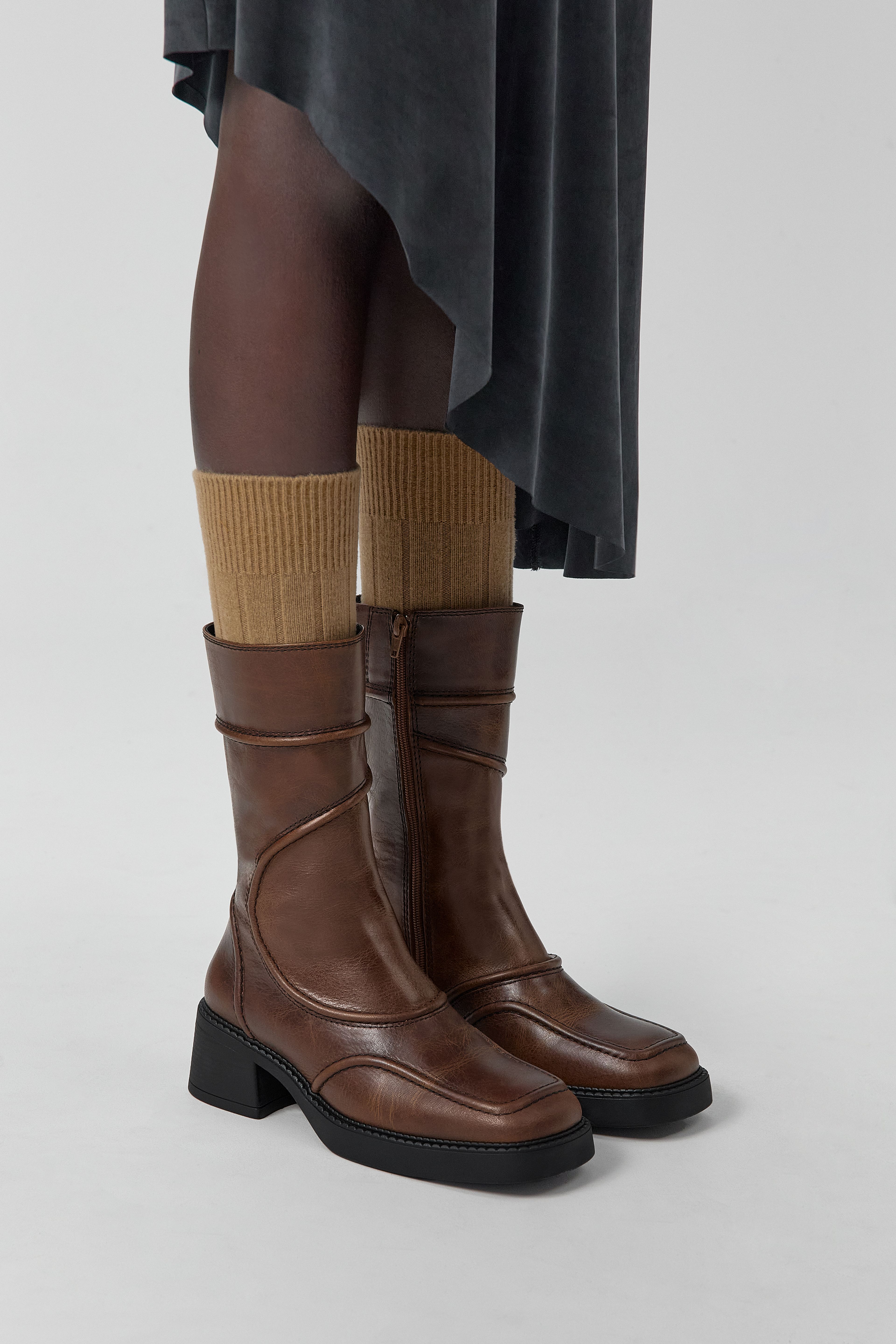 Malene Boots - Tan Leather Black Stitching | Miista | Designed & Handmade in Europe