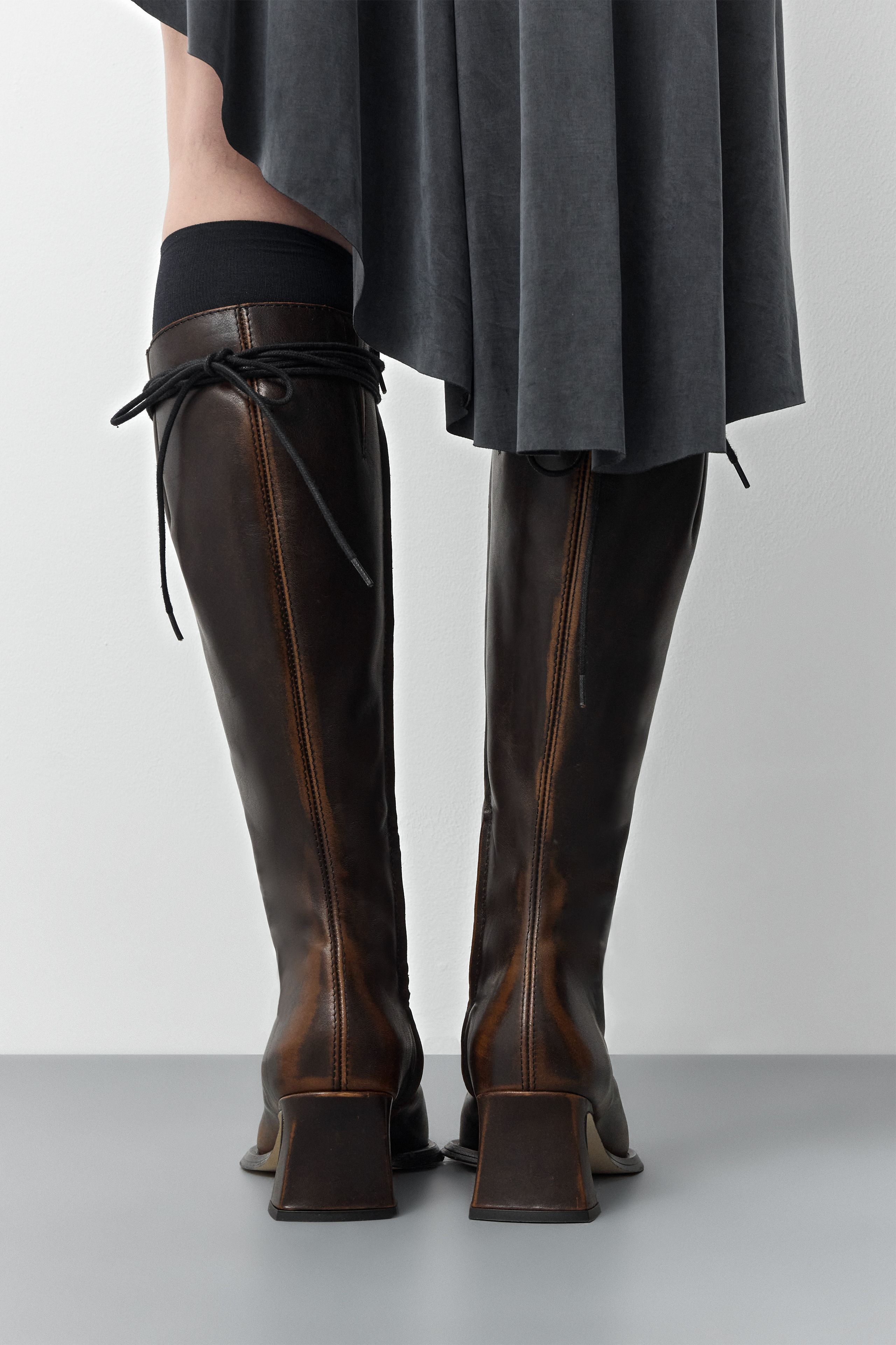 Ambika Brushed Brown Lace Up Tall Boots | Miista | Designed & Handmade in Europe