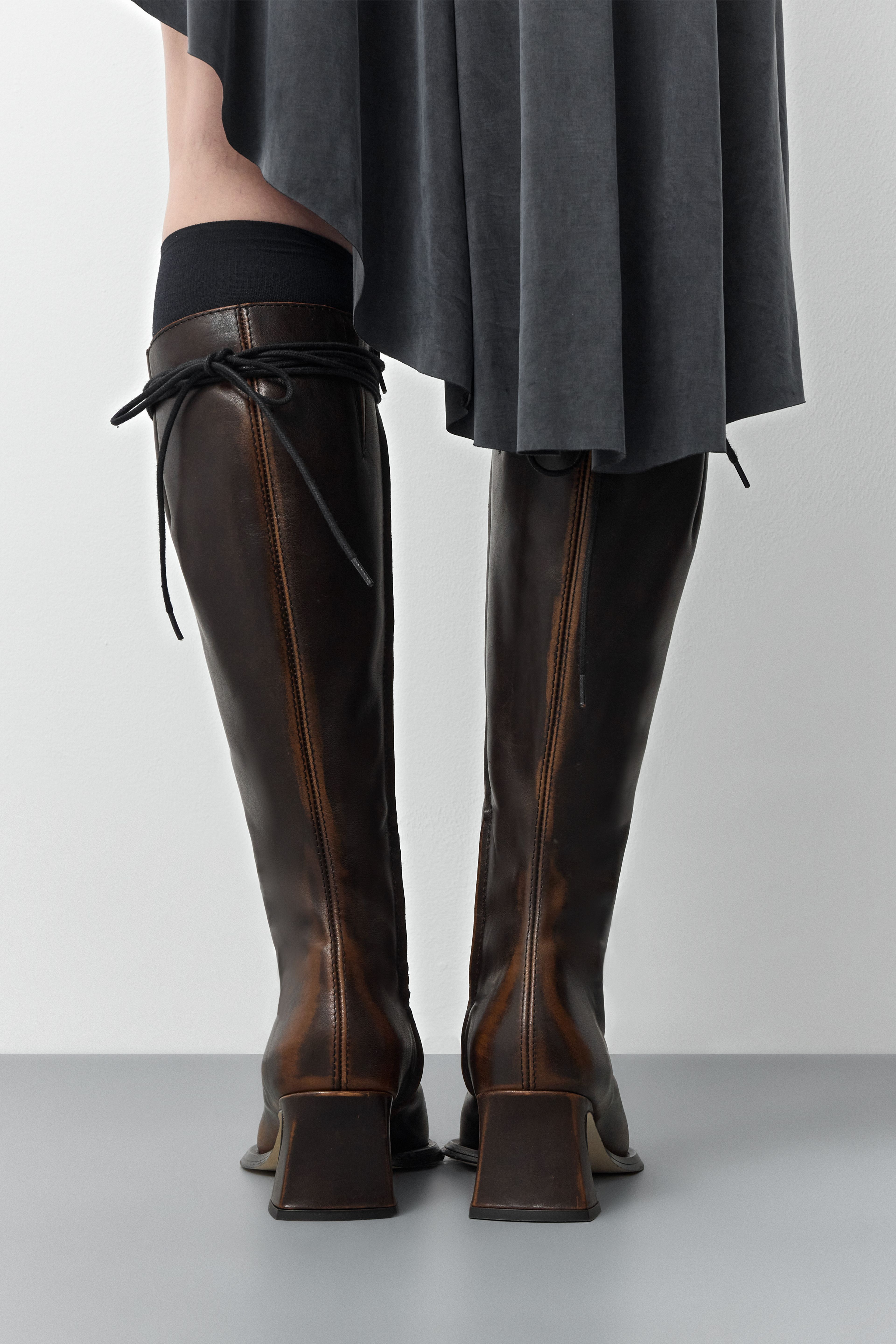 Ambika Brushed Brown Lace Up Tall Boots | Miista | Designed & Handmade in Europe