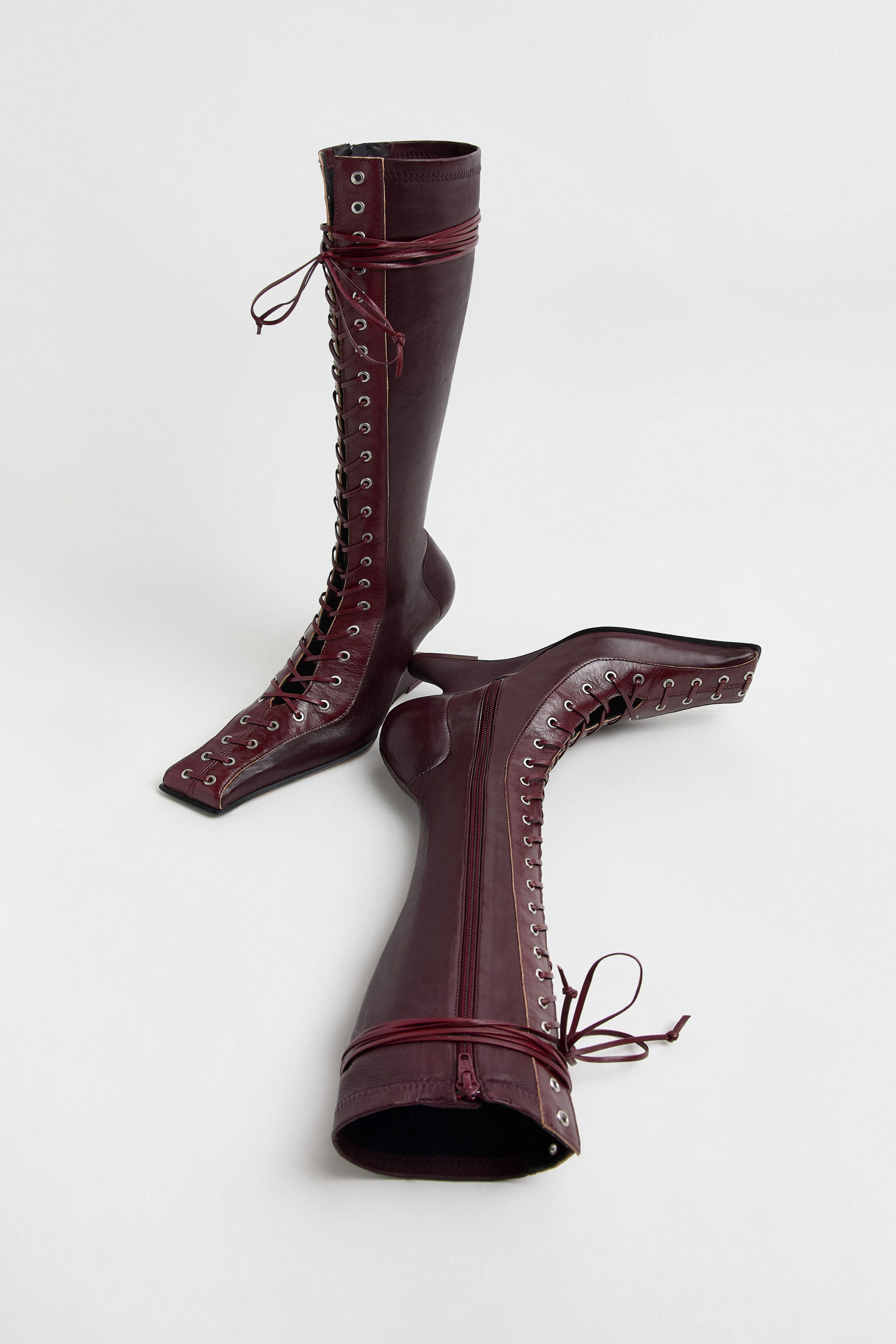 Shana Burgundy Strech Lace Tall Boots | Miista | Designed & Handmade in Europe