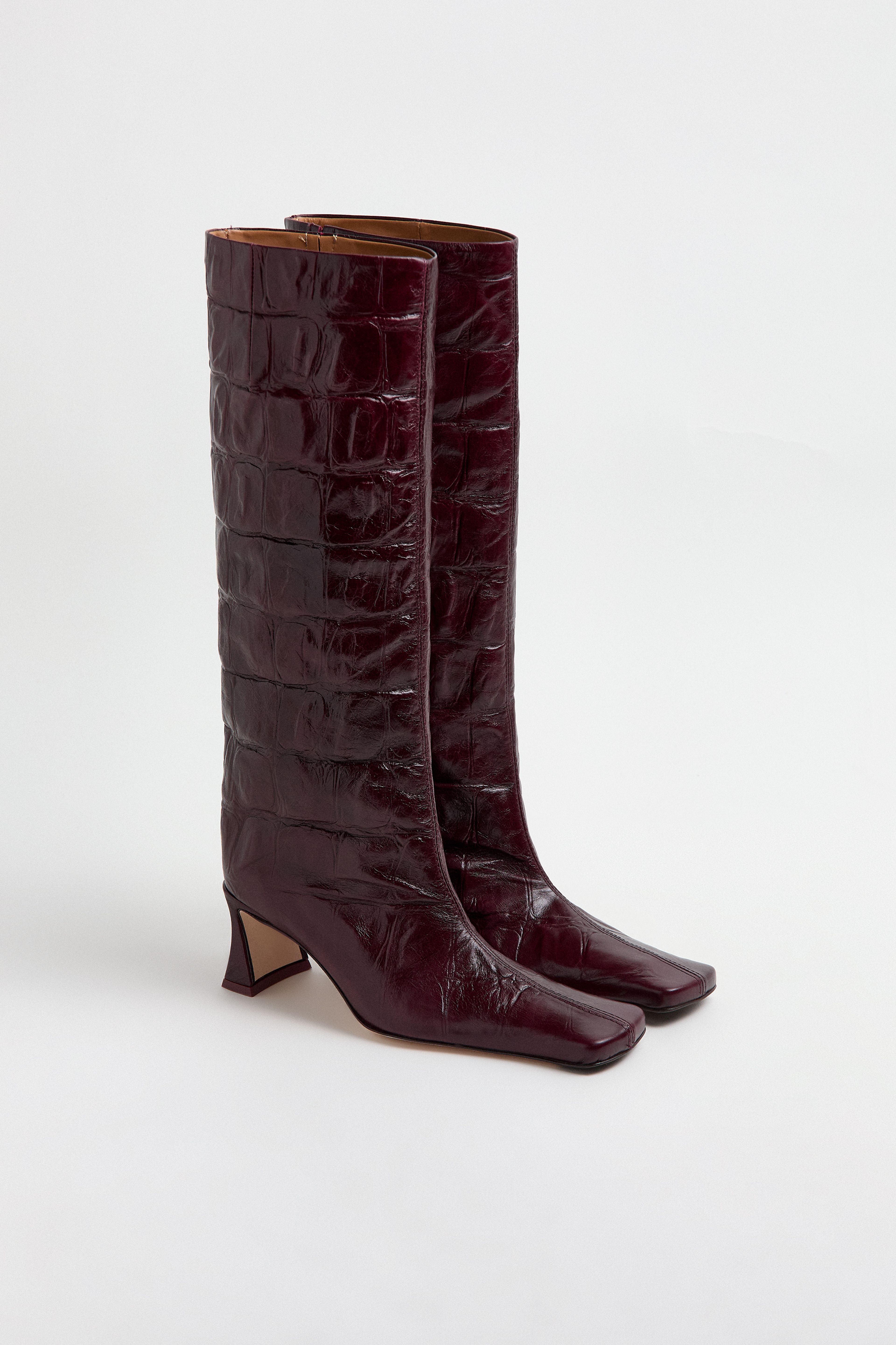 Bluma Boots -  Plum Croc Embossed Leather | Miista | Designed & Handmade in Europe