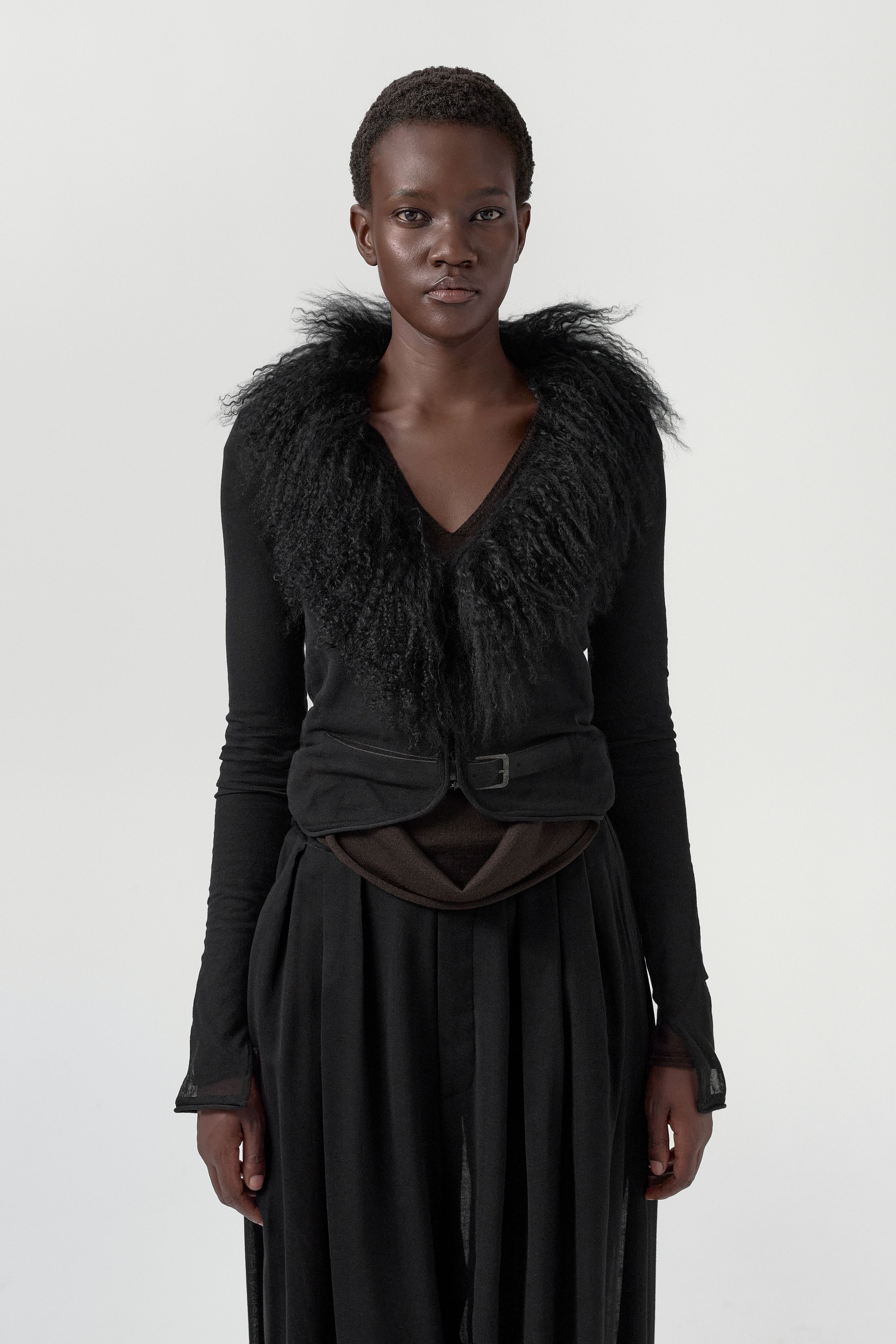 Ripley Black Fuzzy Collar Mini Knit Jacket | Miista | Designed & Handmade in Europe