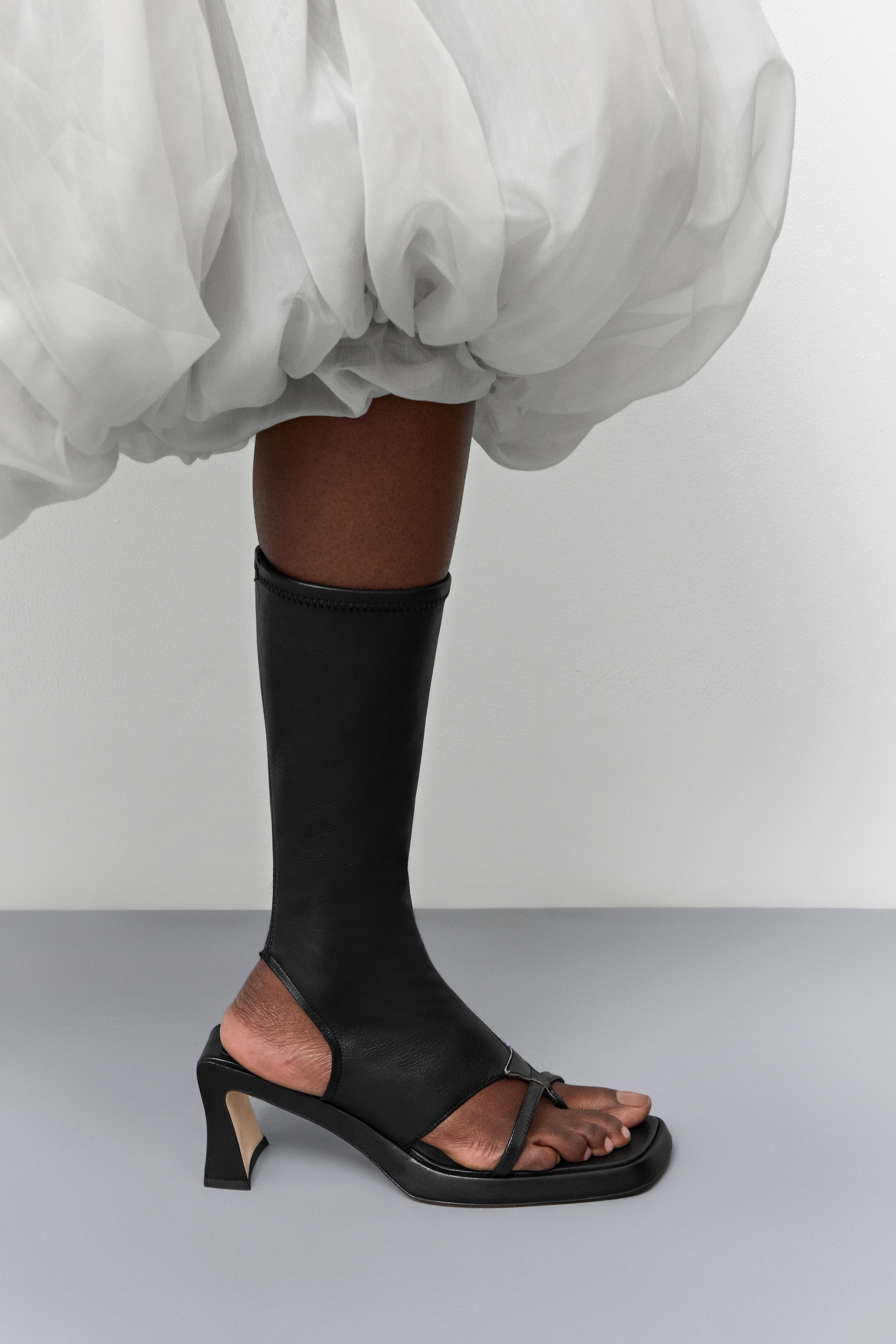 Sajana Black Thonge Heeled Sandal Tall Boots | Miista | Designed & Handmade in Europe