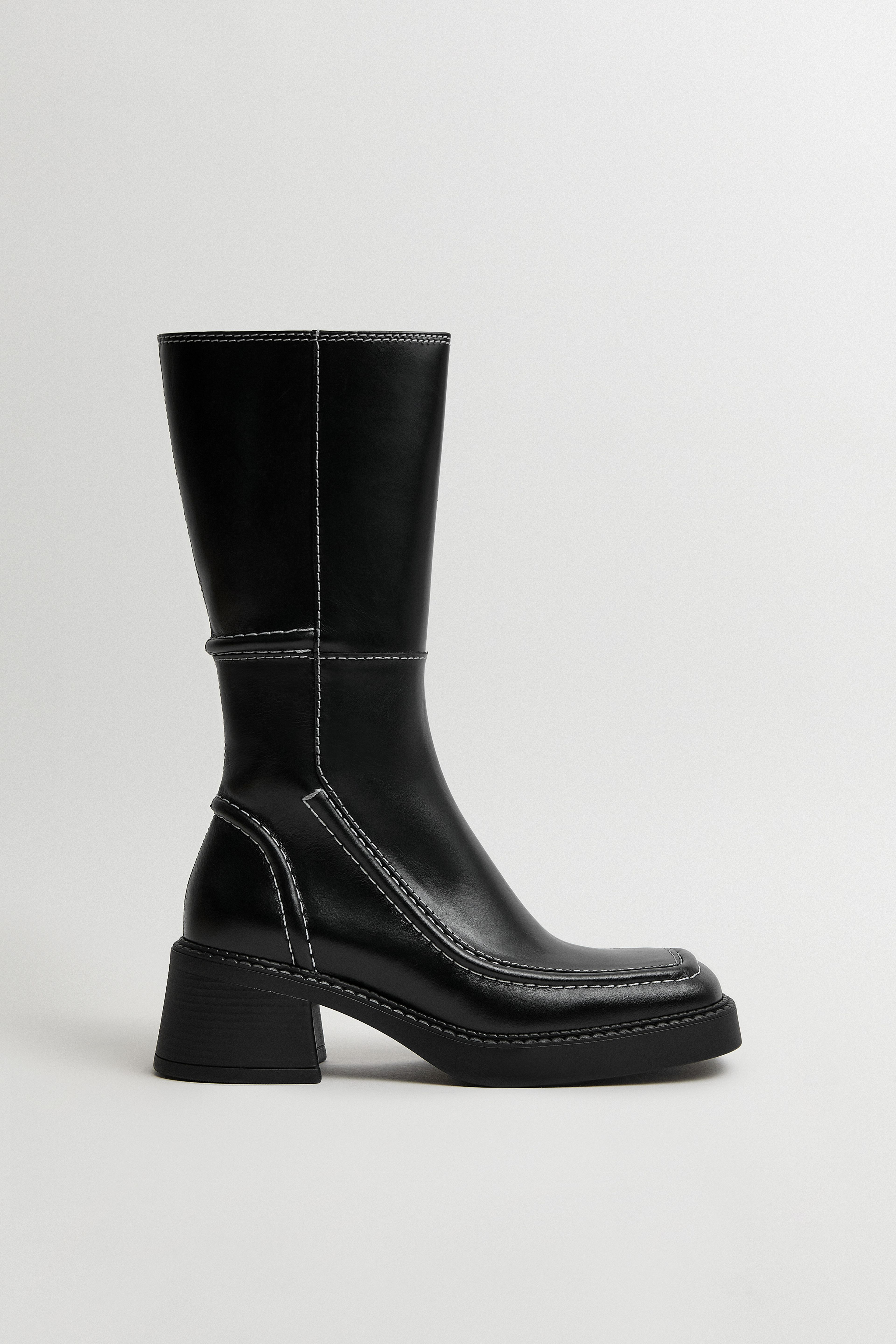 Dagmara Boots - Black Leather White Stitching | Miista | Designed & Handmade in Europe