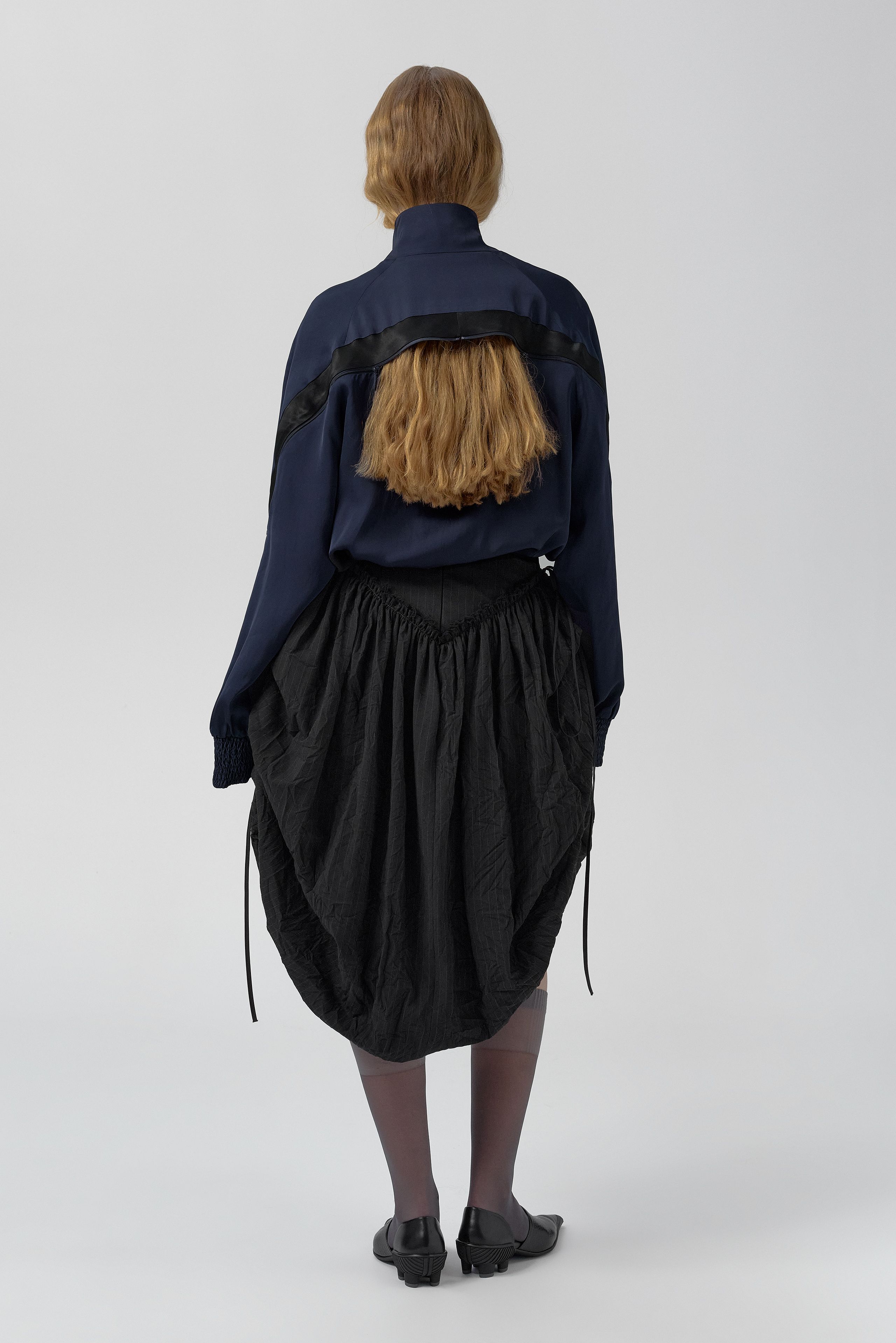 Bronte Skirt - Black Crinkled Pinstripe | Miista