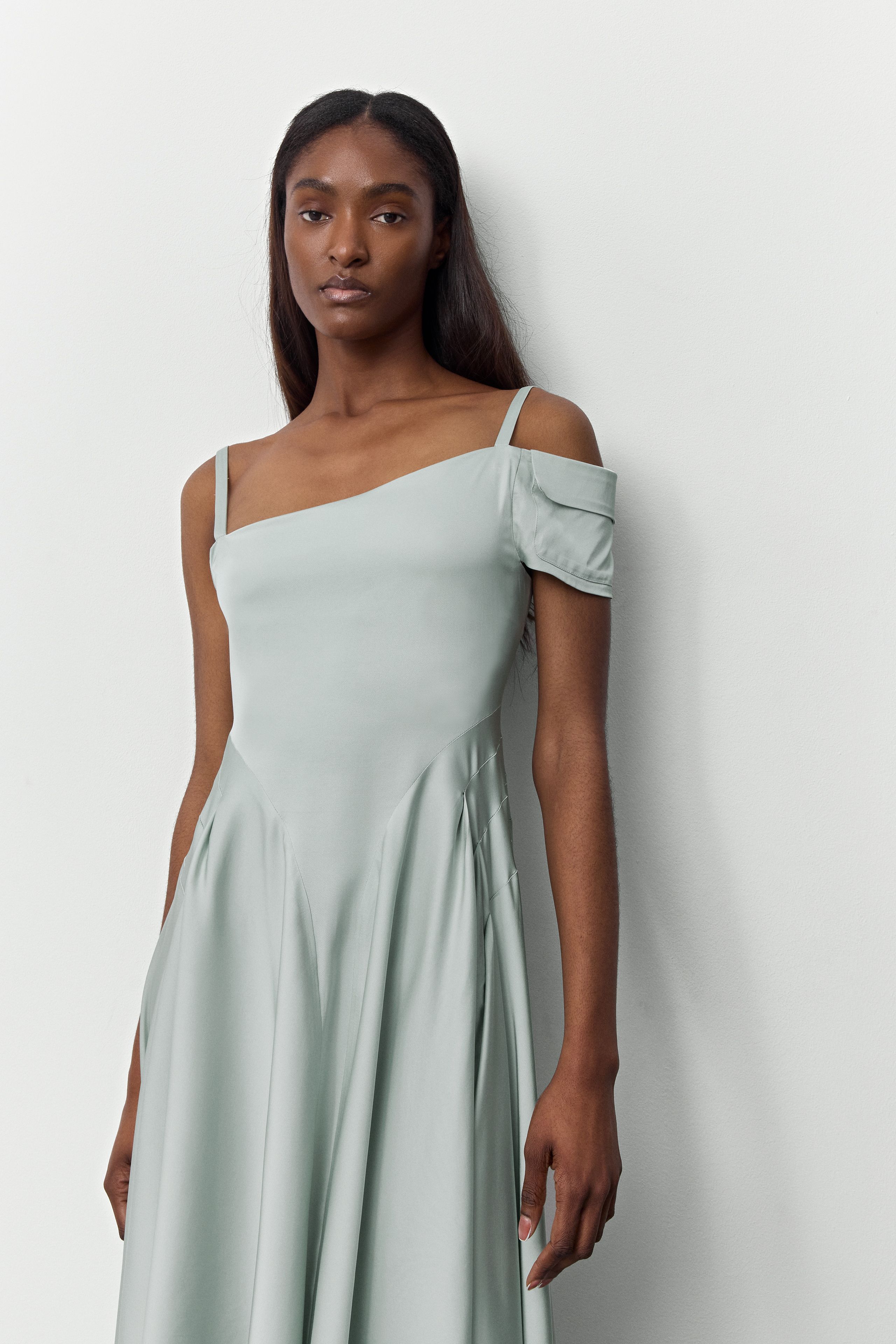mint green satin maxi dress The Dessy Group Women's Sleeveless Corset Satin Gown - Green